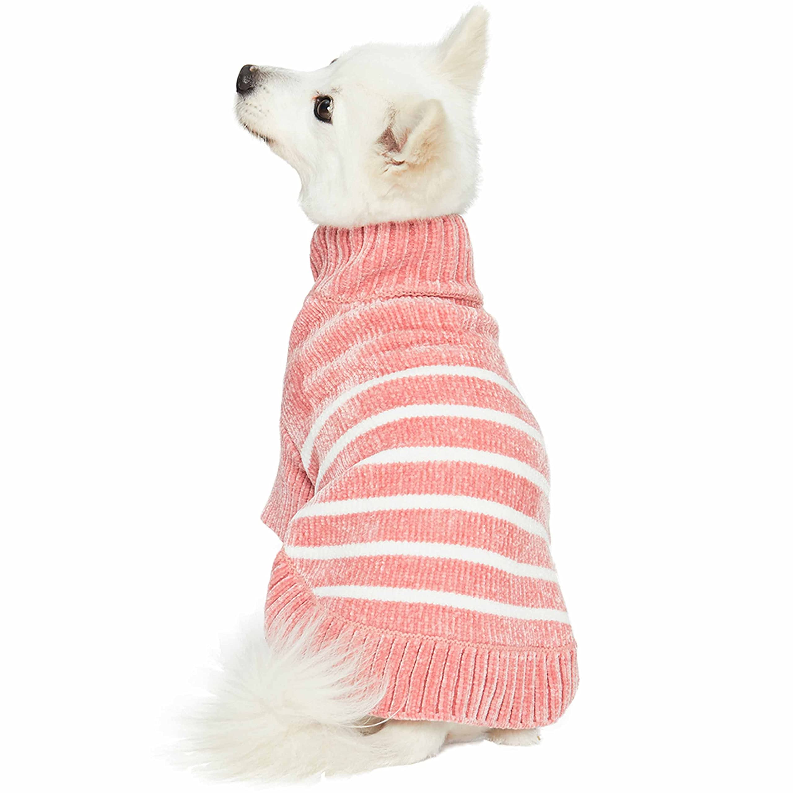 Blueberry Pet Cozy Soft Chenille Classy Striped Dog Sweater In Dusty Rose, Back Length 20'', Pink Clothes For Dogs