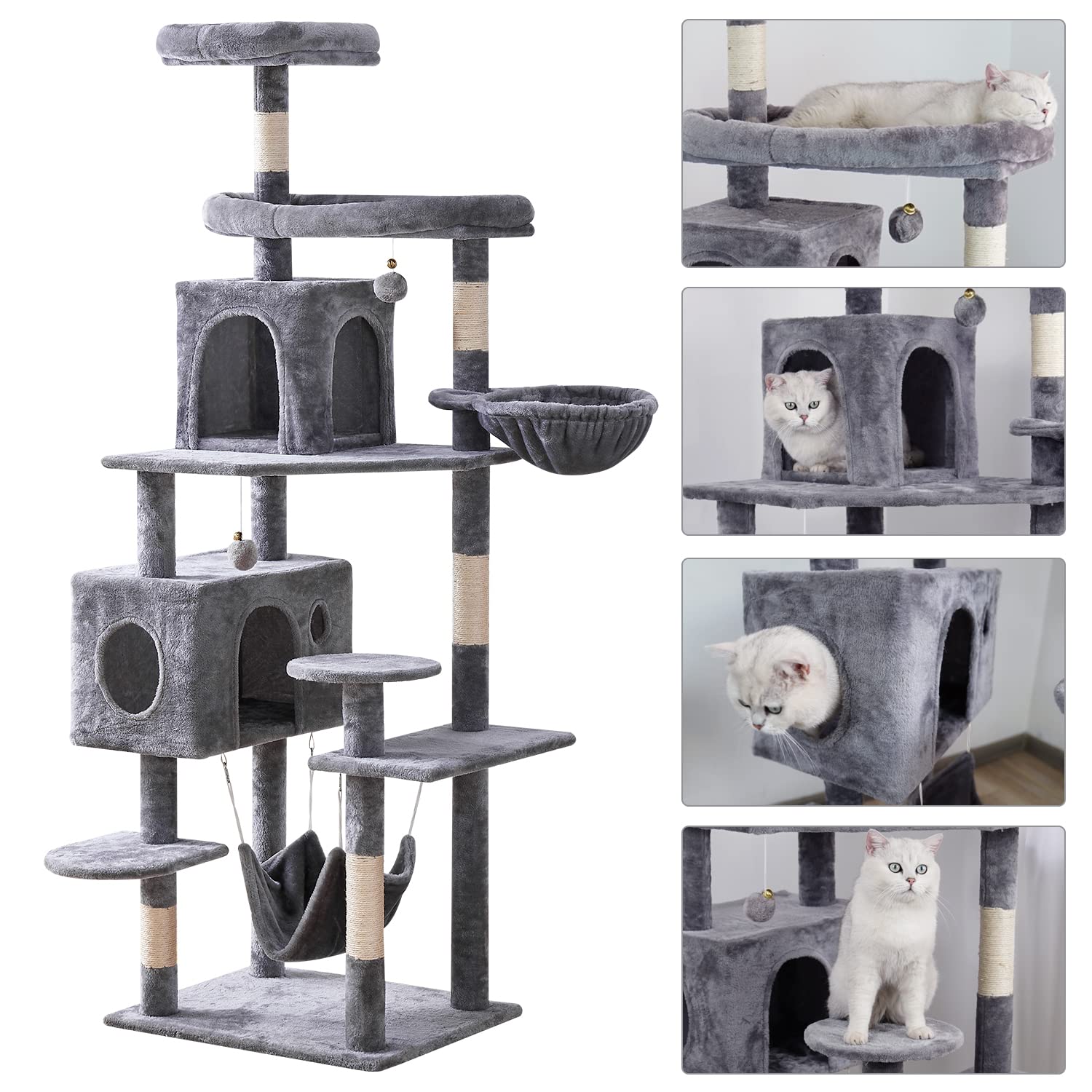Yaruomy Cat Tree 71.6 Inches Cat Tower For Indoor Cats, Multi-Level Cat Condo Furniture With Scratching Posts, Plush Perches, Ac