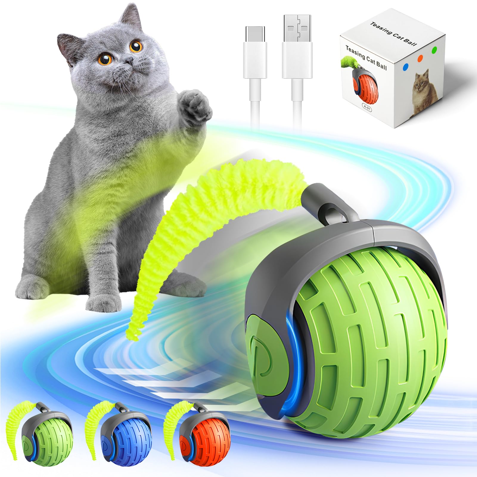 Elodsa Interactive Cat Ball Toy For Indoor Cats, Rotating Ball Toy, Automatic Moving, 360 Rolling, Ideal For Cats And Dogs
