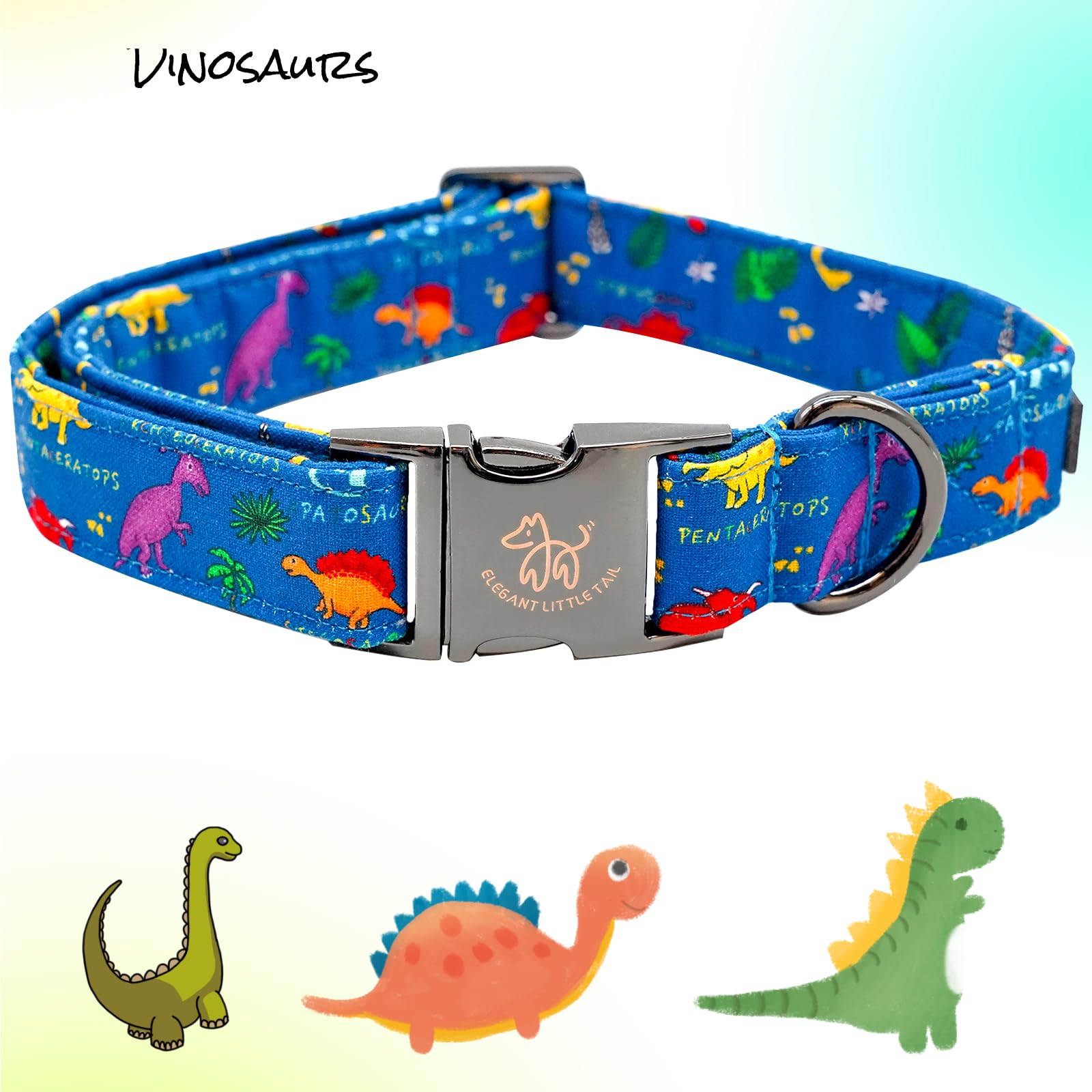 Elegant Little Tail Dog Collar, Blue Dinosaurs Pattern Pet Collar Durable Cute Dog Collars Male Or Female Pet Gift Adjustable Do
