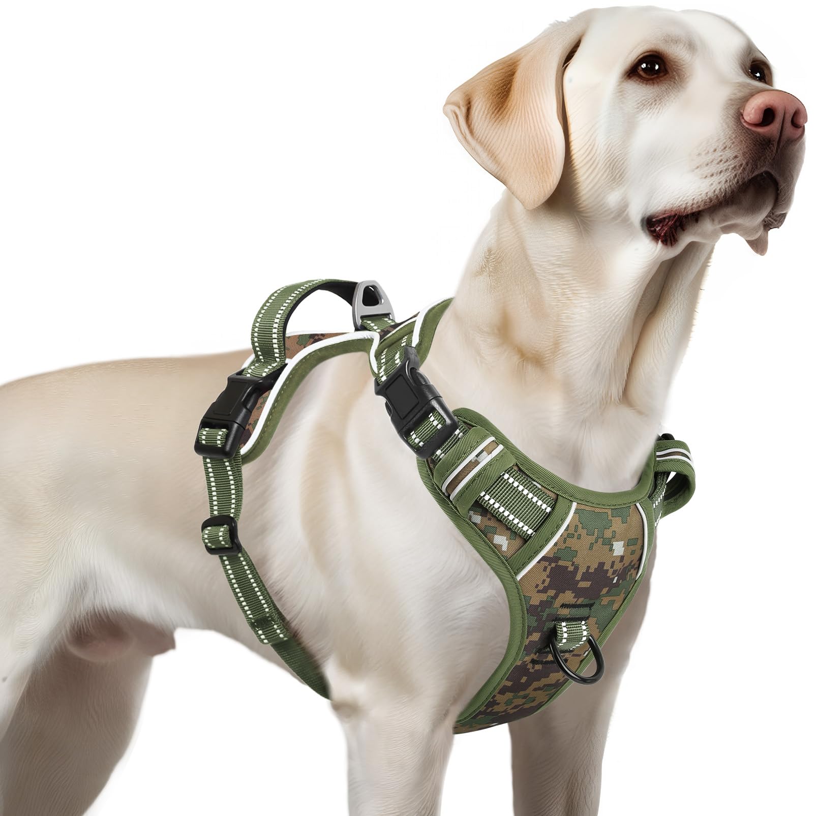 Timos Dog Harness Large Sized,No Pull Dog Harness Adjustable Metal Rings 3 Buckles,Reflective No Choke with Easy Control Handle 