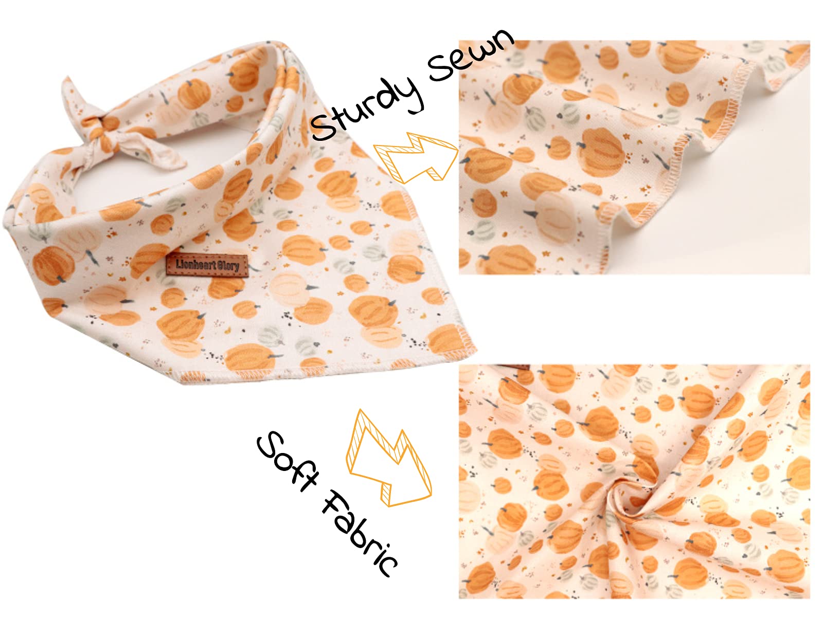 Lionheart Glory Dog Bandana 1 Pack Washable Soft Cotton Halloween Pumpkin Bibs Scarf, Adjustable Kerchief Square Dog Bandanas For Large Dogs