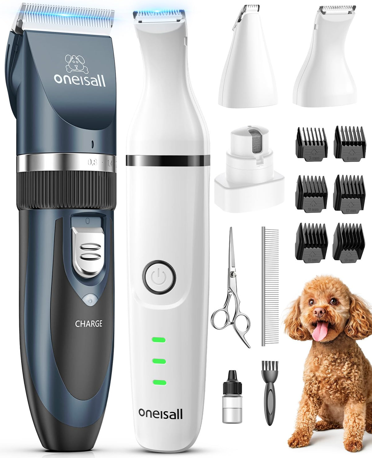 Oneisall Dog Clippers And Dog Paw Trimmer Kit 2 In 1 Low Noise Cordless Dog Clippers For Grooming Pet Hair Trimmers For Small An