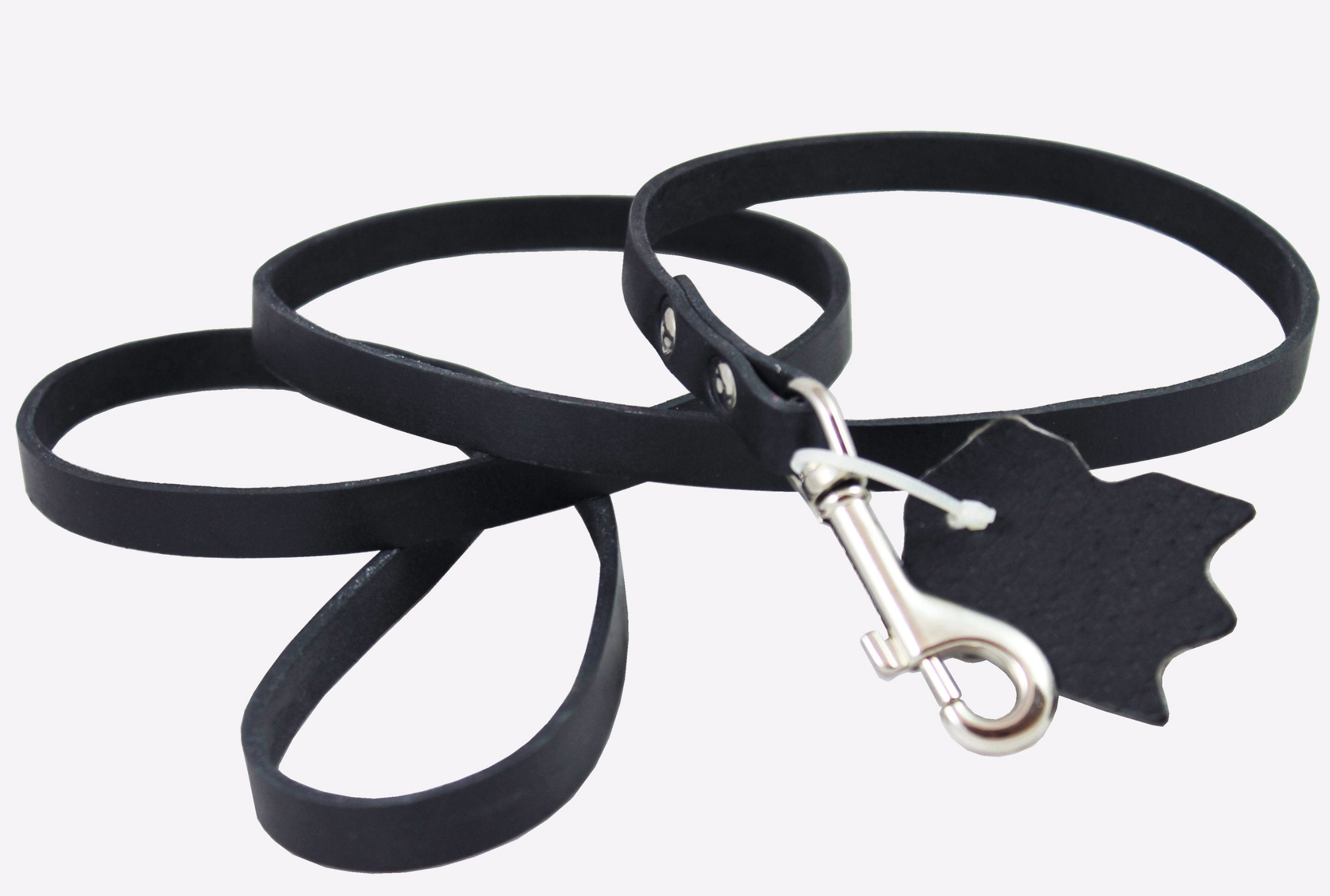 Genuine Leather Classic Dog Leash Black 1/2 Wide 4 Ft, Boston Terrier, Poodle, Puppies