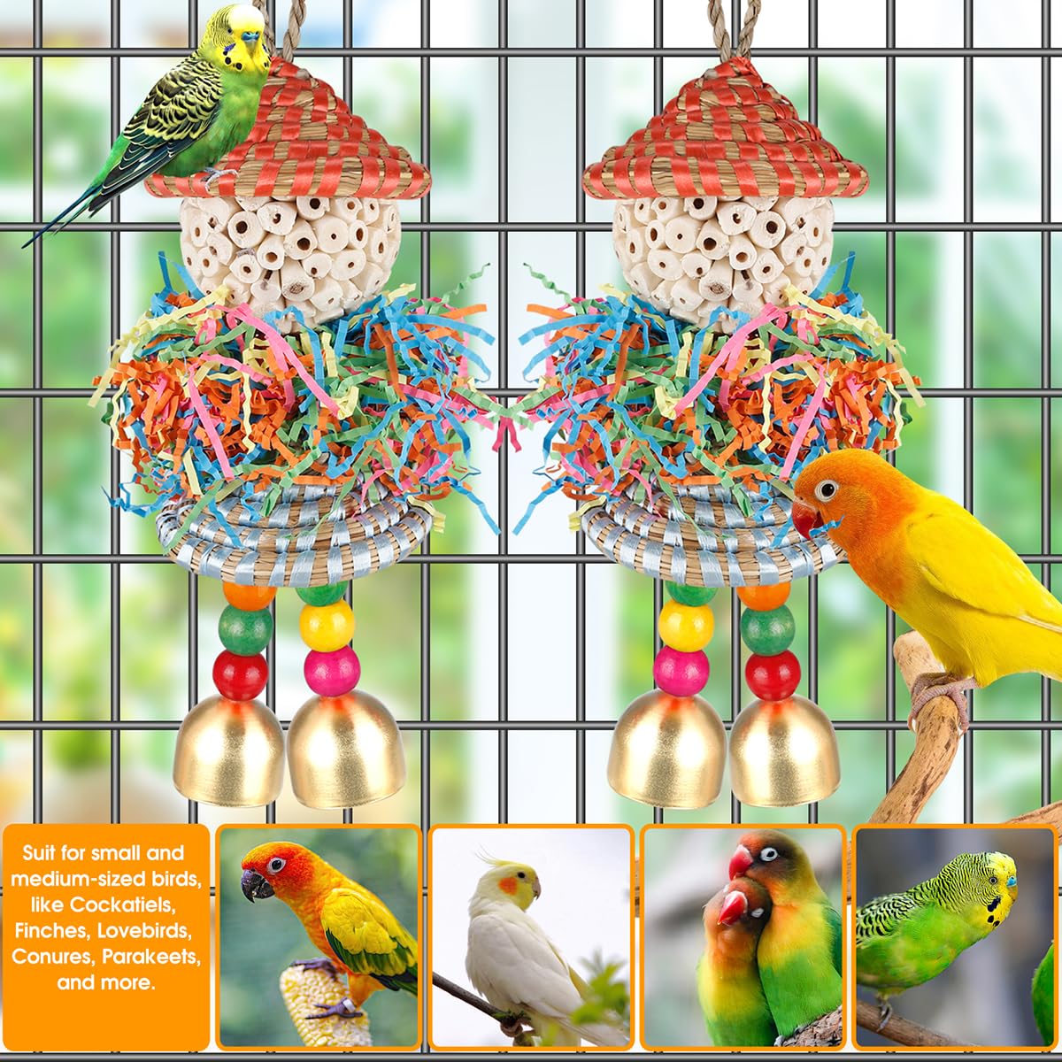 Bbjinronjy Conure Toys,2Pcs Bird Toys Parrot Foraging Shredder Hanging Toys Sola Balls With Bell For Small Parrots Parakeets Coc
