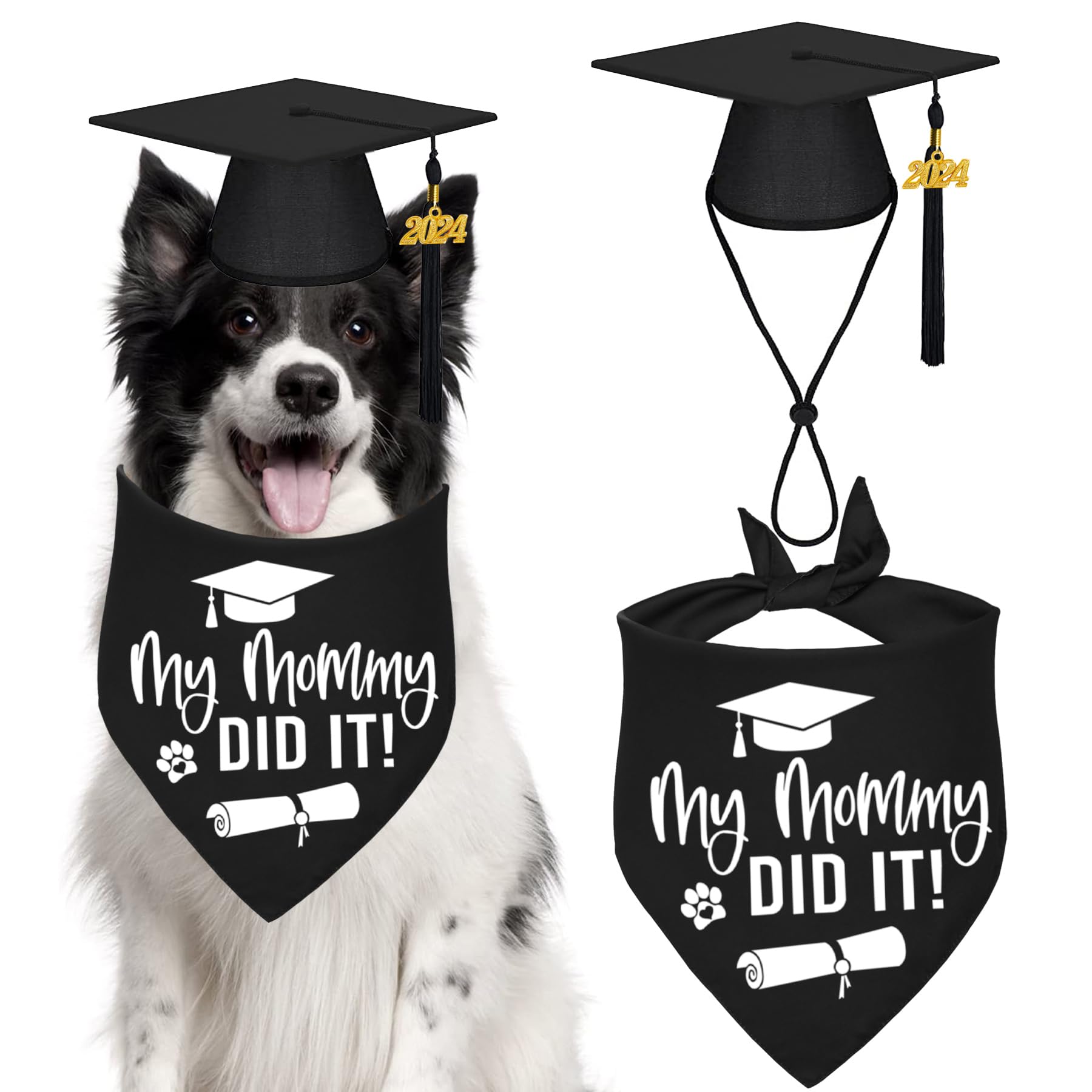 Stmk Dog Graduation Cap Bandana, Graduation Dog Cap With 2024 Tassels Dog Graduation Outfits Gifts Graduation Bandana For Small Medium Large Dogs (Black, Cap & My Mommy Did It Bandana)
