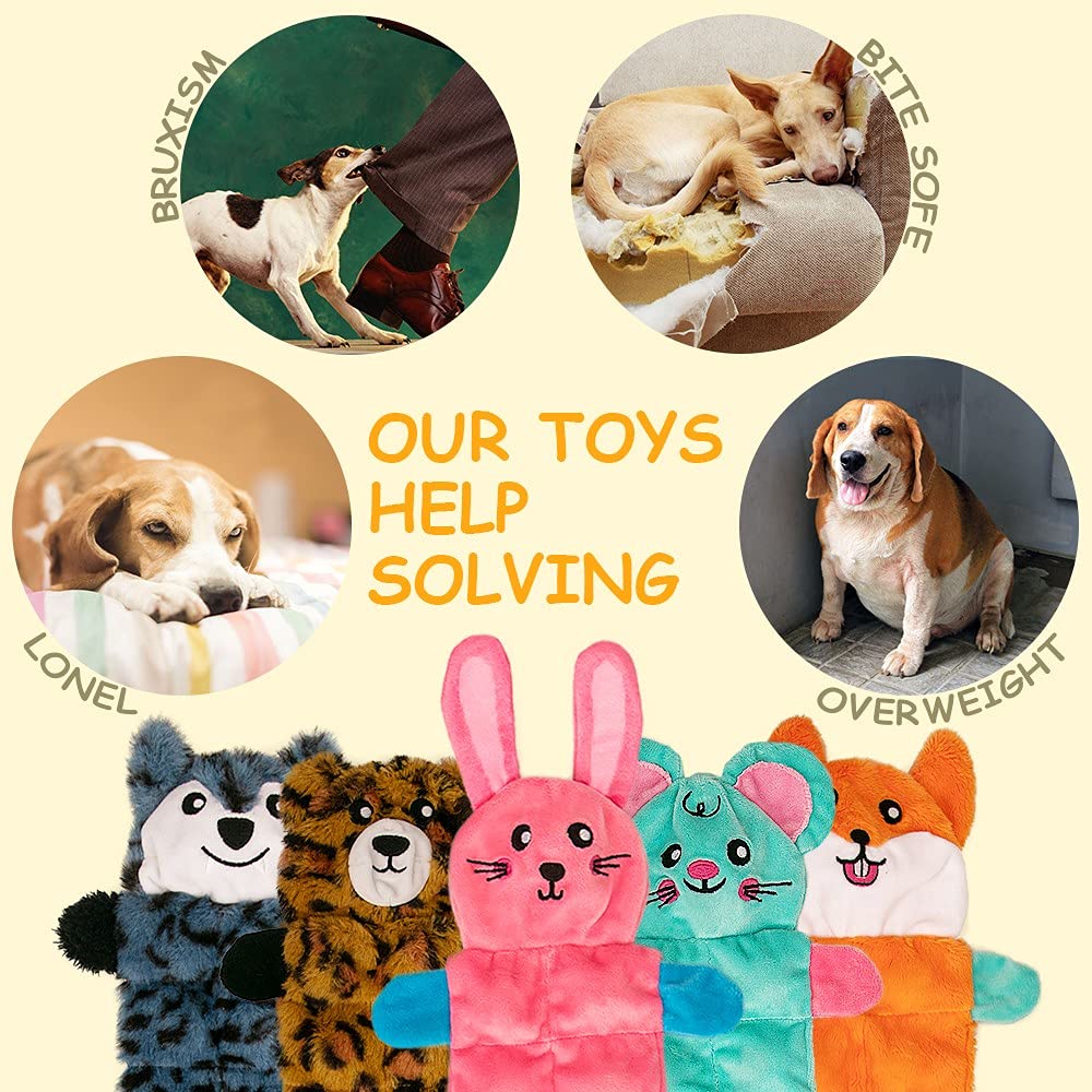 Awoof No Stuffing Dog Toy, Crinkle Squeaky Dogs Teething Chew Toys Set For Small Medium Large Breed Puppies Aggressive Chewers,D