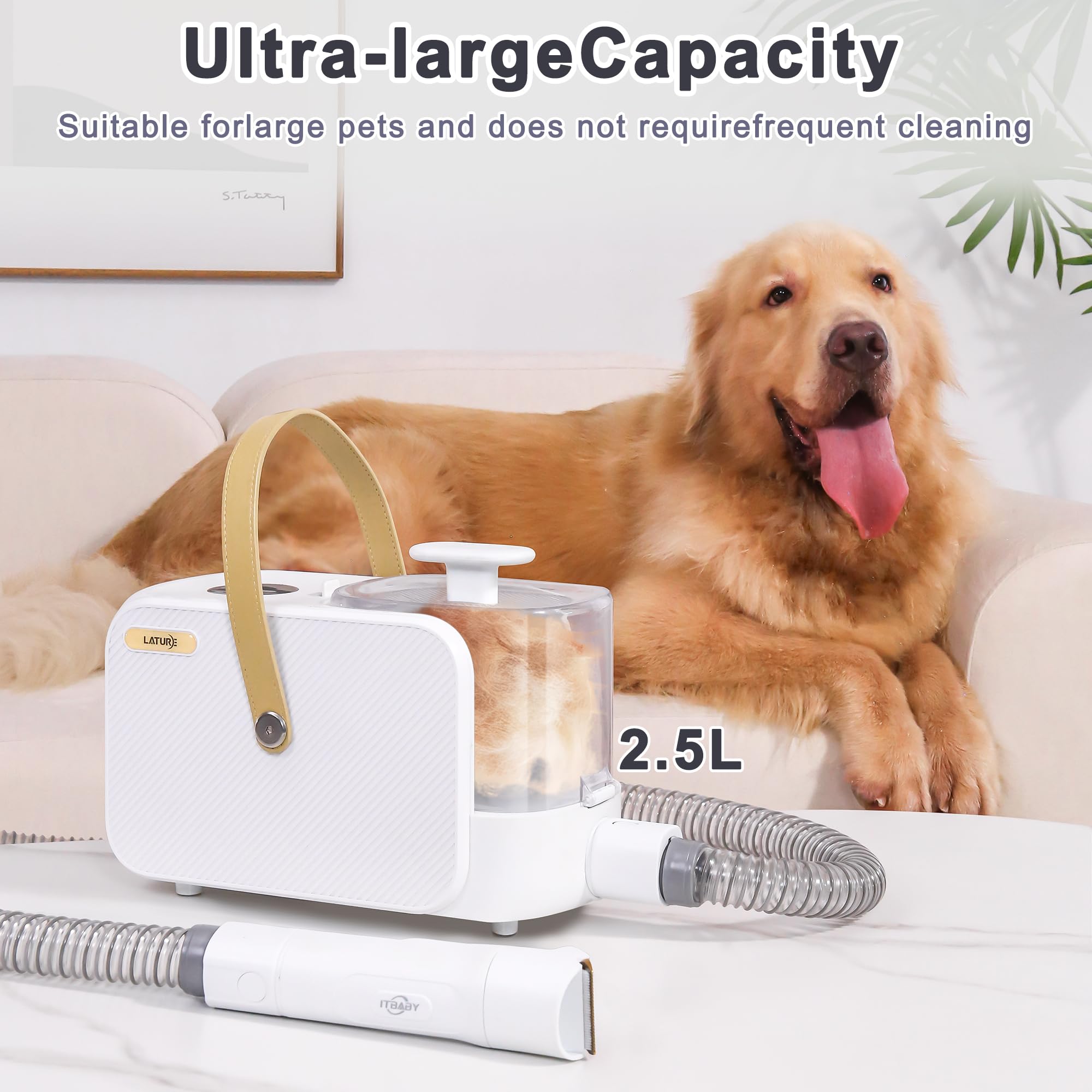 Itbaby 2.5L Dog & Cat Grooming Kit - Professional Clippers With 8 Tools, Quiet Pet Vacuum Groomer (White)