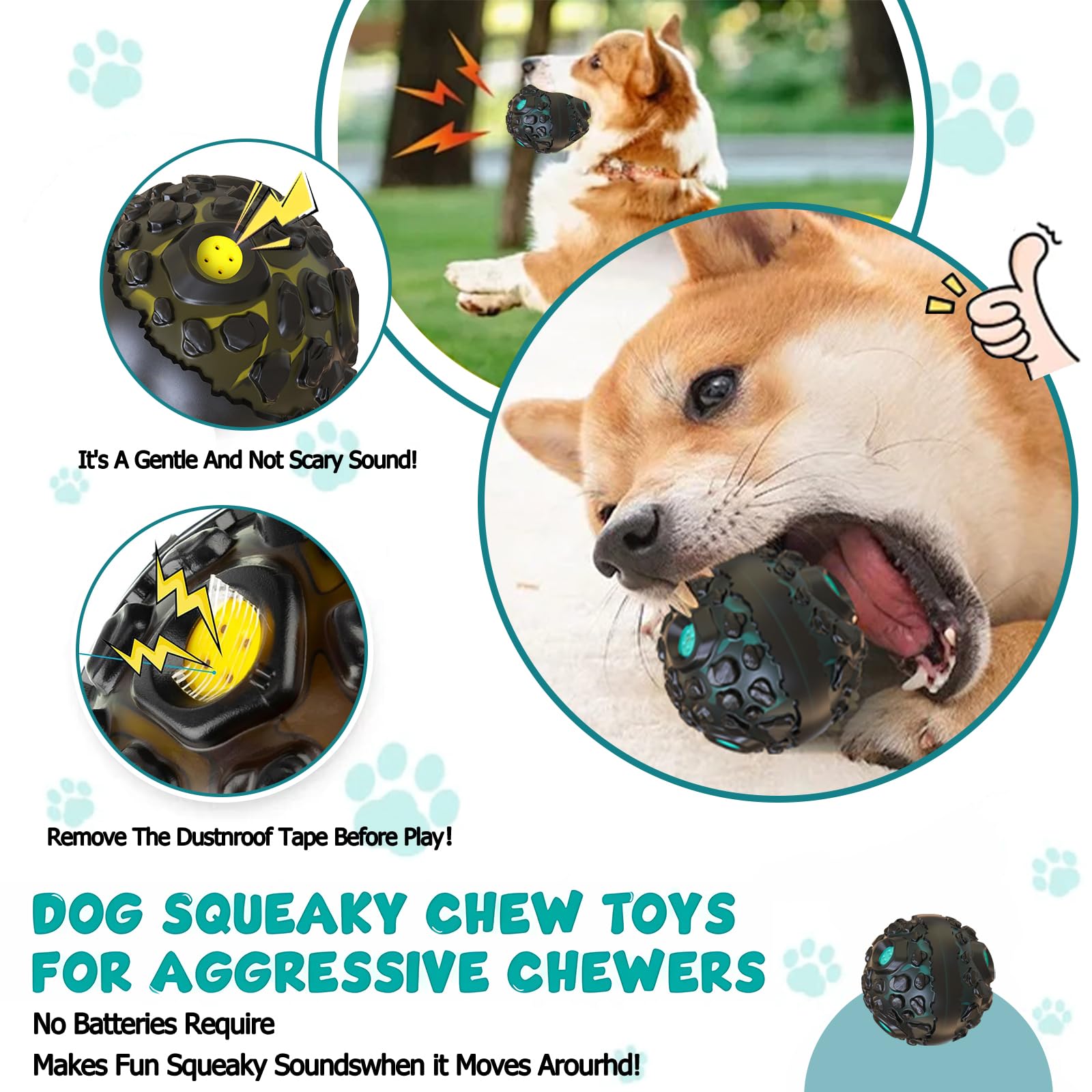 2 Pcs Dog Ball Toy for Aggressive Chewers, Interactive Dog Ball with Funny Squeaky When Wiggle, Wiggle Balls Dogs Toys for Small
