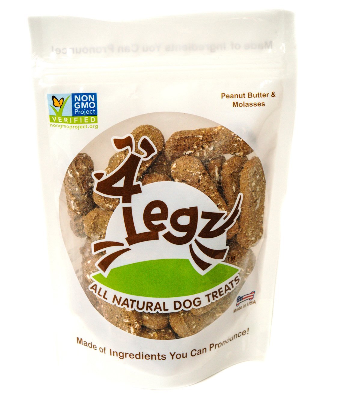 4Legz Organic Peanut Butter & Molasses Dog Treats - Healthy, Crunchy, Vegan Biscuits with Whole & Real Ingredients - All Natural