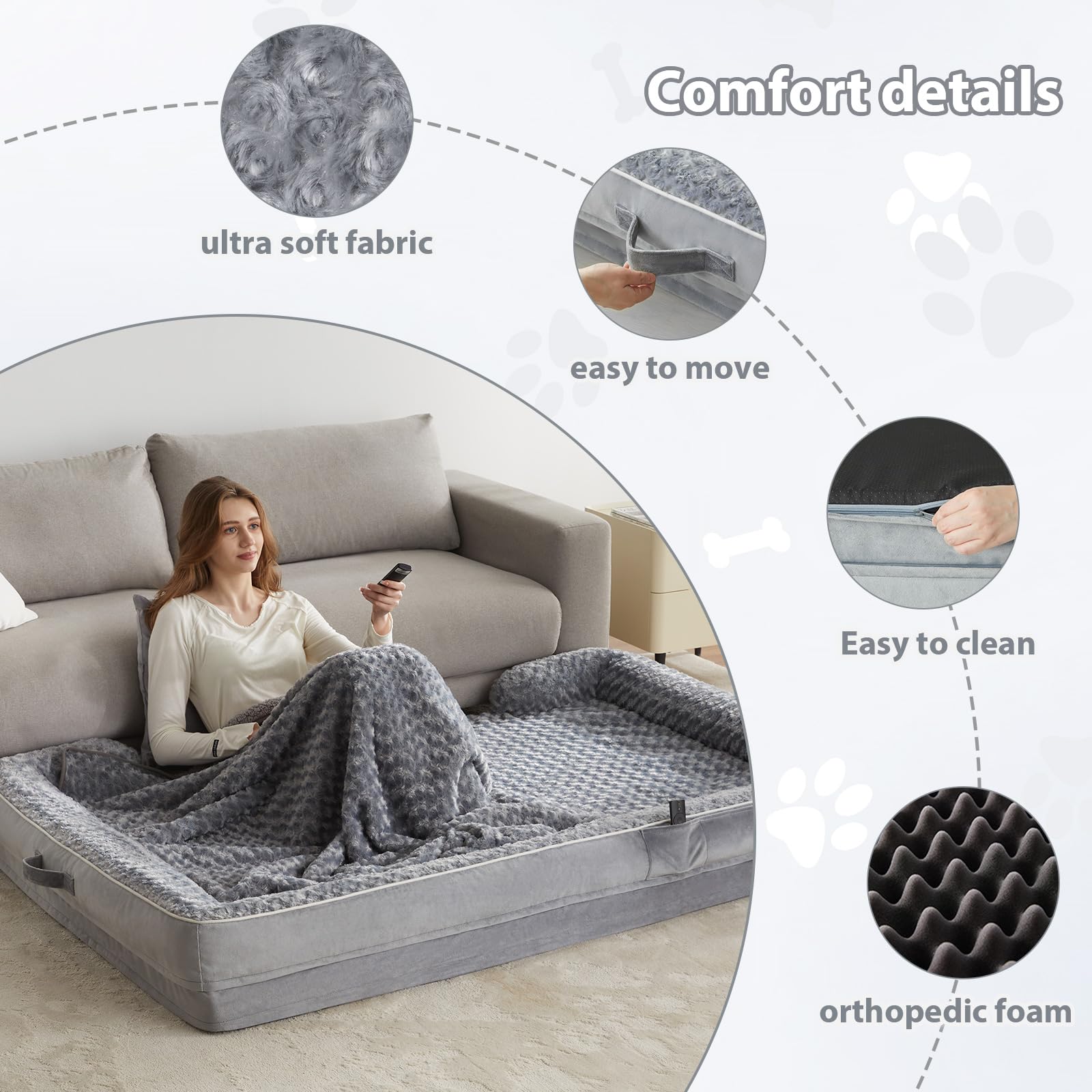 Wnpethome Human Dog Bed For People Adults, Washable Faux Fur Nap Bed Adult Oval For People, Calming Human Size Giant Dog Bed Fit