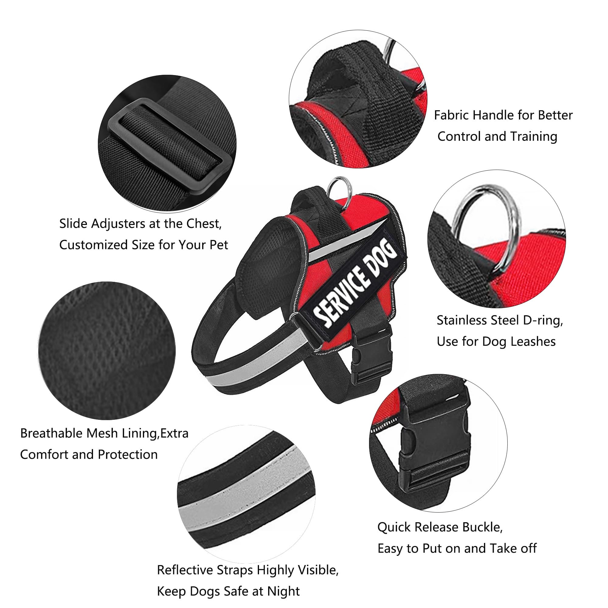 Shuangshu Service Dog Vest, No-Pull Harness With Handle, 6 Patches, Night Safe Reflective Straps, Adjustable Nylon Vest For Smal