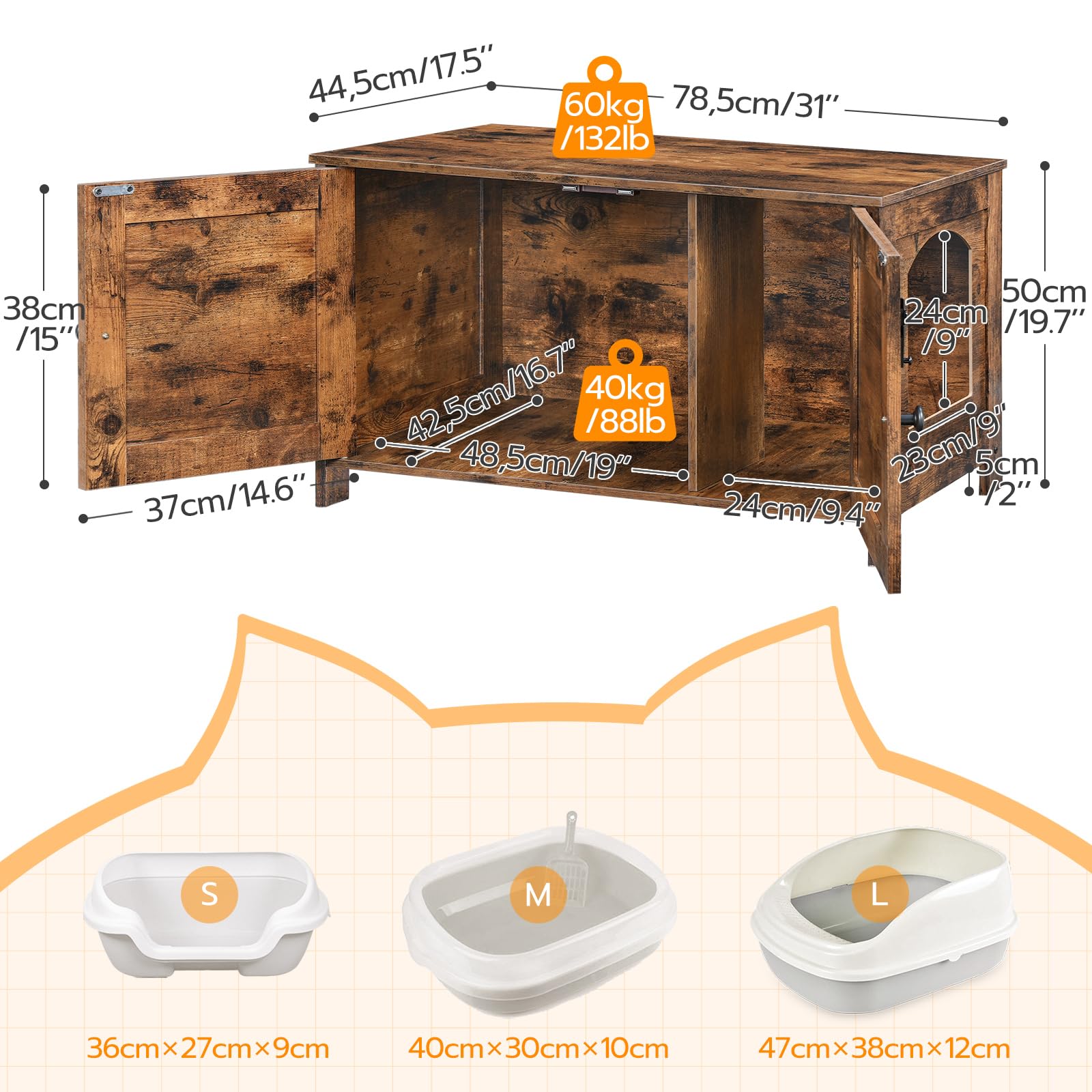 HOOBRO Litter Box Enclosure, Cat Litter Box Furniture with Removable Divider, Large Hidden Litter Box Furniture, Wooden Cat Hous