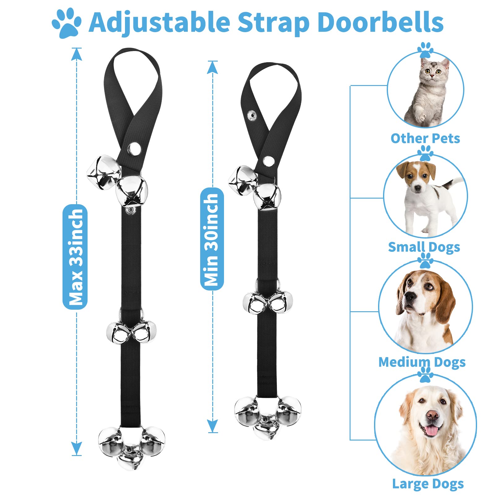 Jimejv 3 Pack Dog Doorbells, Pet Training Bells For Go Outside Potty Training And Communication Device Large Loud Dog Bell Cat P