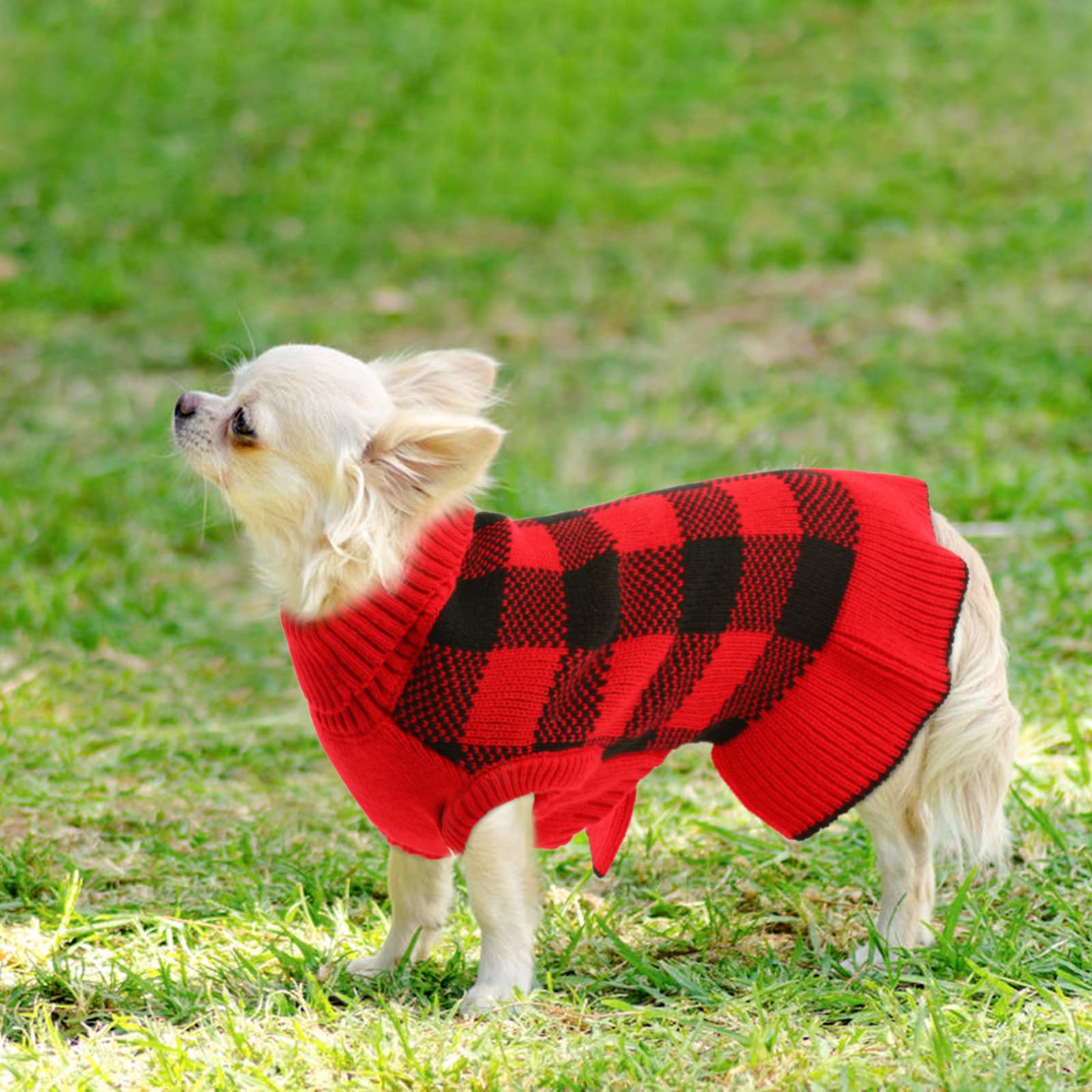 Lelepet Dog Sweater Winter Dress - Xmas Turtleneck Pullover Knitwear Plaid Christmas Sweater For Small, Medium, Large Dogs - Chi
