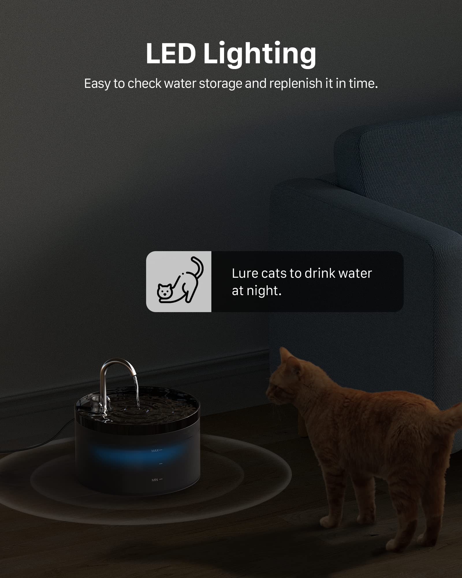 GIOTOHUN Cat Water Fountain 67oz/2L Black Plastic Dispenser with 6 Filters & 3 Sponges - Model H1-BPRO