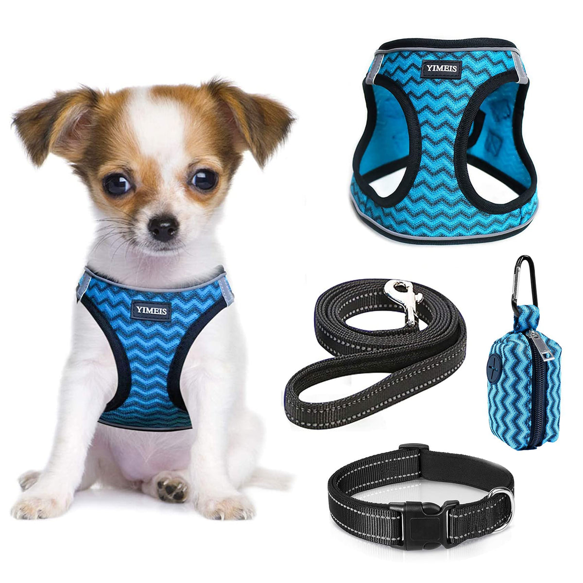 Yimeis Dog Harness And Leash Set, No Pull Soft Mesh Pet Harness, Reflective Adjustable Puppy Vest For Small Medium Large Dogs, Cats (Blue-Update, Medium (Pack Of 1)