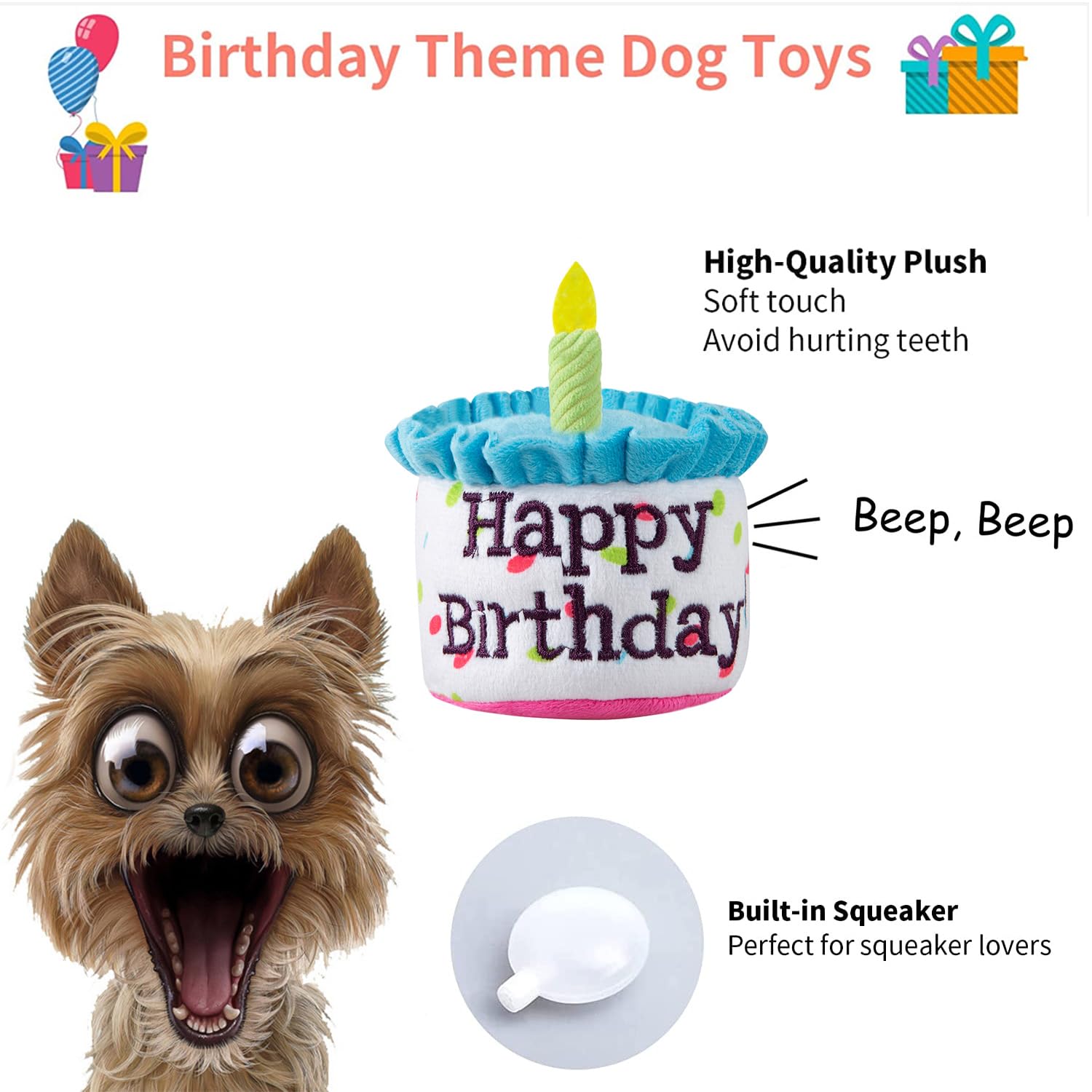 Ushang Pet Dog Birthday Cake Toy, Happy Birthday Cake Shaped Squeaky Dog Toys For Medium & Large Dogs Funny Dogs Gifts Plush Dog