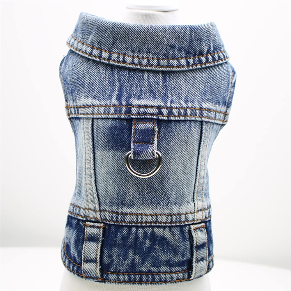 Dog Jeans Jacket Cool Blue Denim Coat For Small Medium Girl Boy Dogs Puppy Clothes Comfort Lapel Harness Vest With D-Ring For Le