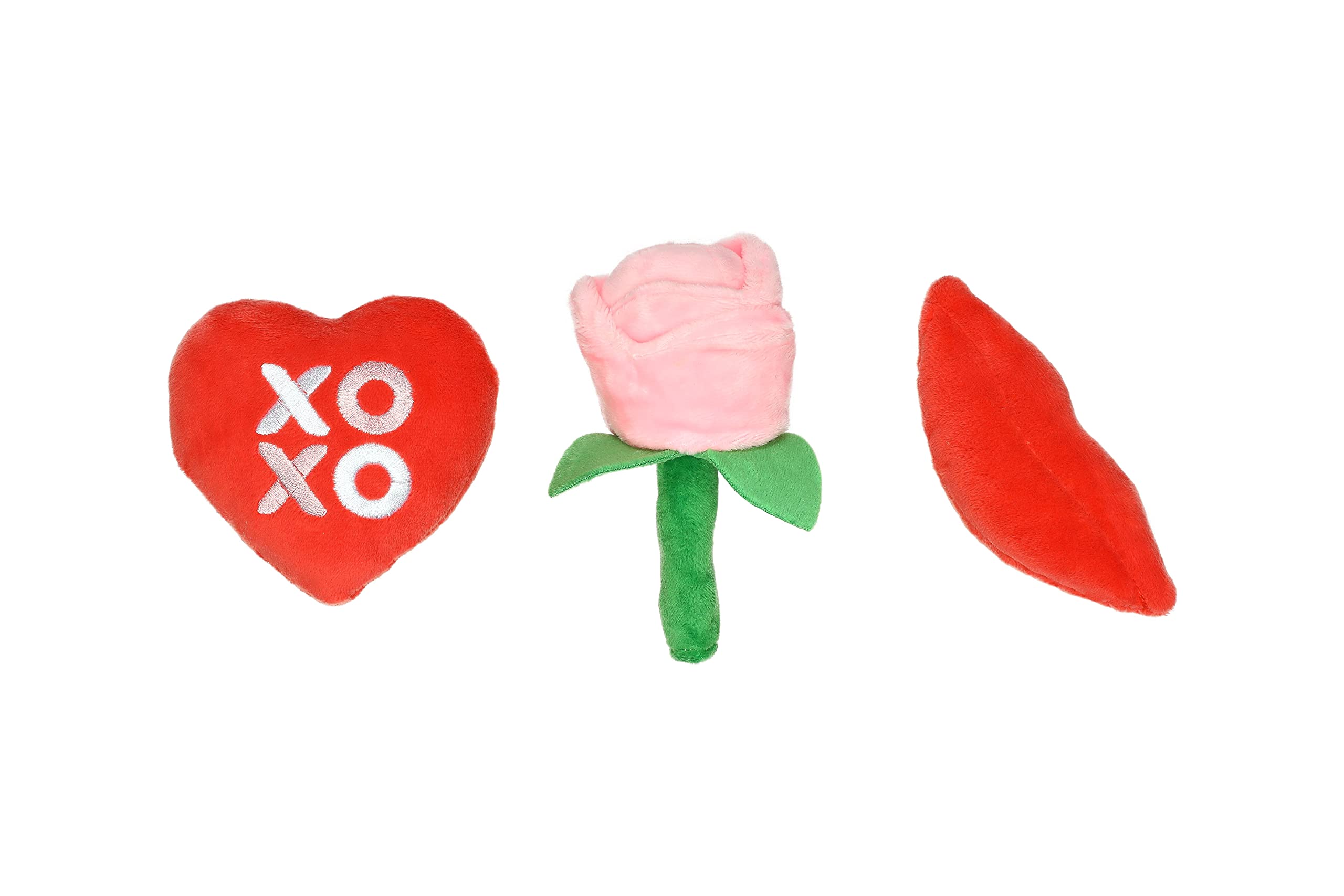 Pearhead Valentines Day Dog Toy Set, Holiday Pet Toys, Stuffed Plush Crinkle and Squeaky Toys for Dogs, Interactive Playtime fo