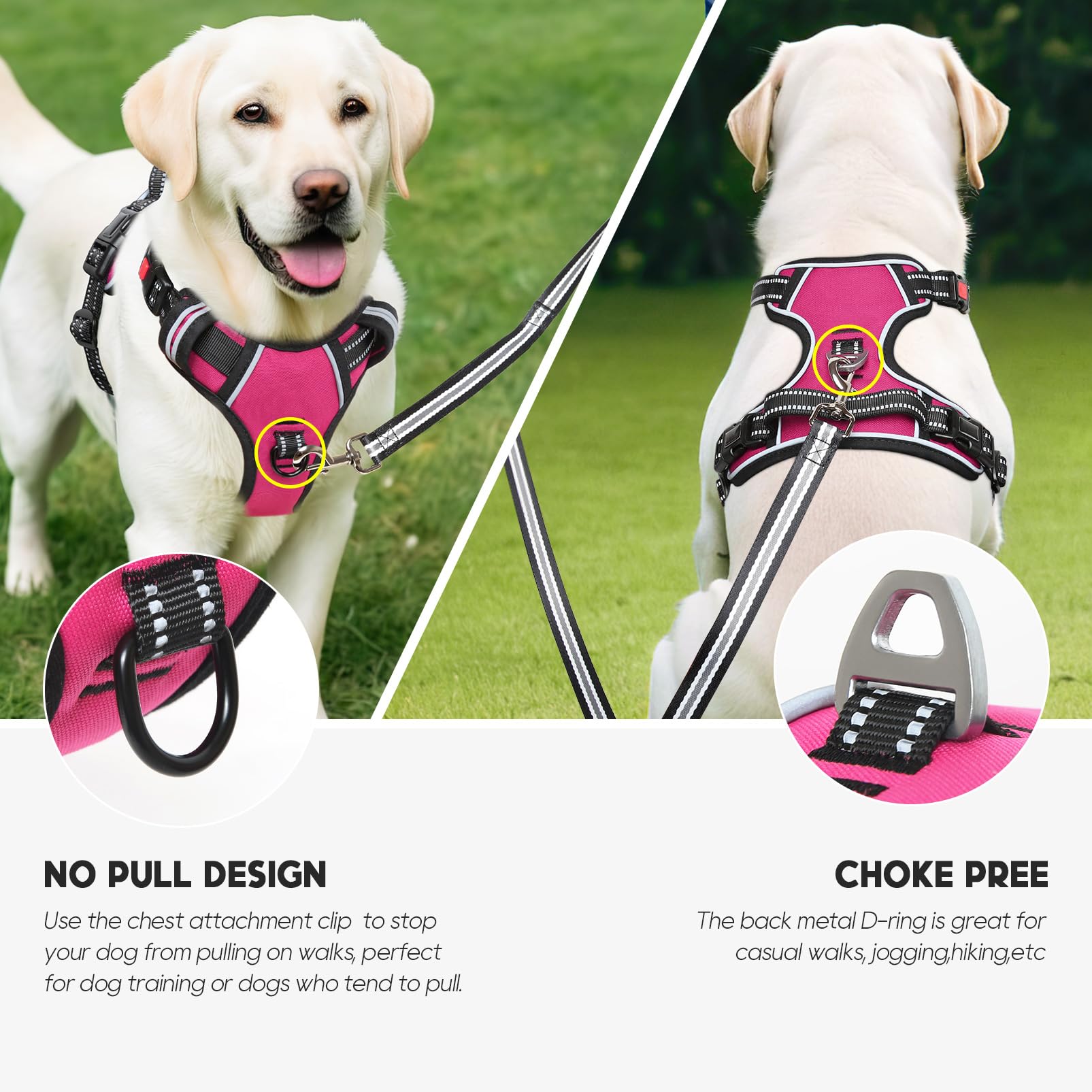 Timos Dog Harness, 3 Snap Buckles No-Pull Soft Padded Dog Vest With 2 Metal Leash Clips, Adjustable Reflective No Choke Pet Harn