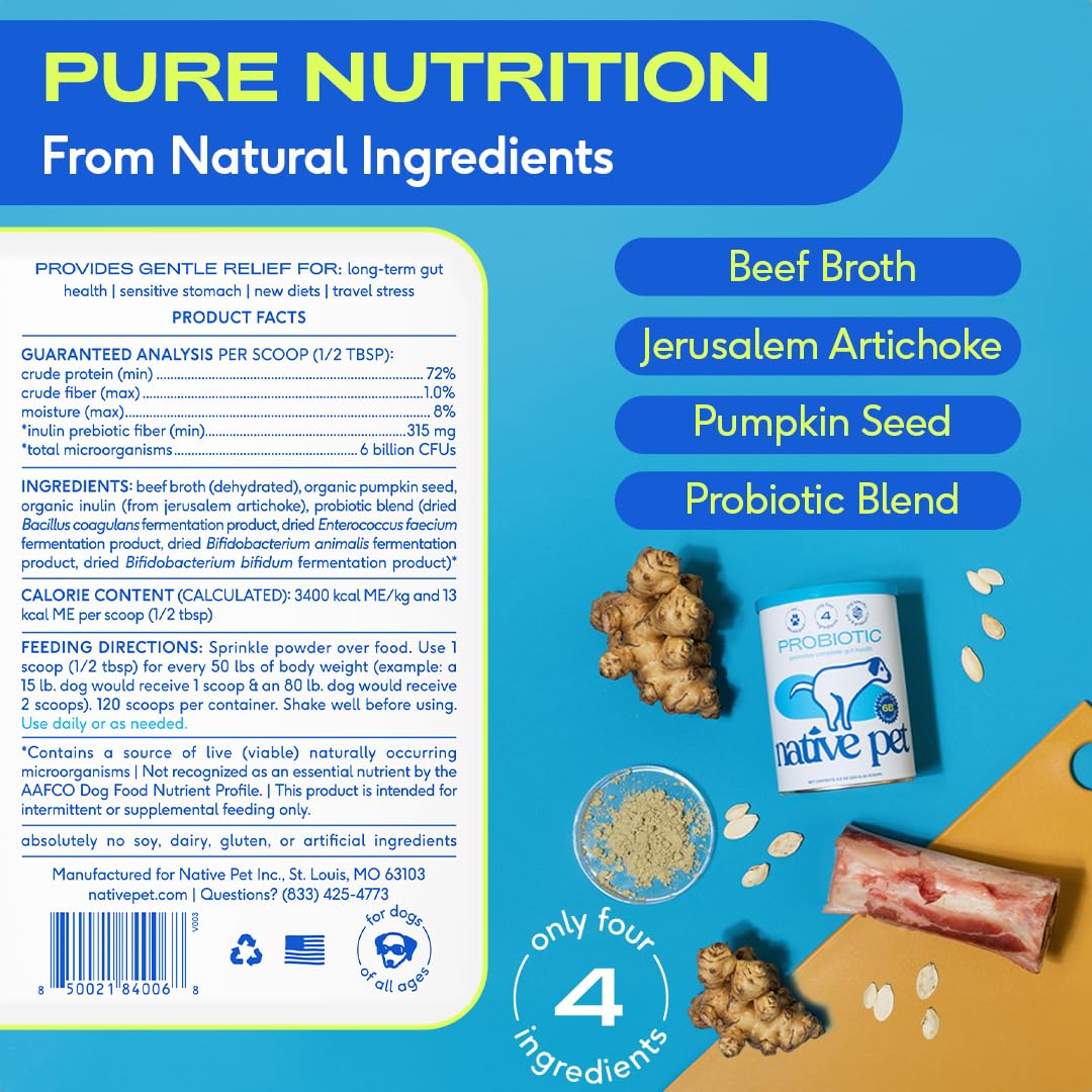 Native Pet Probiotics for Dogs - Dog Probiotics Powder for Digestive Health, Gut Support, & Immune Boost - Vet-Formulated Powder