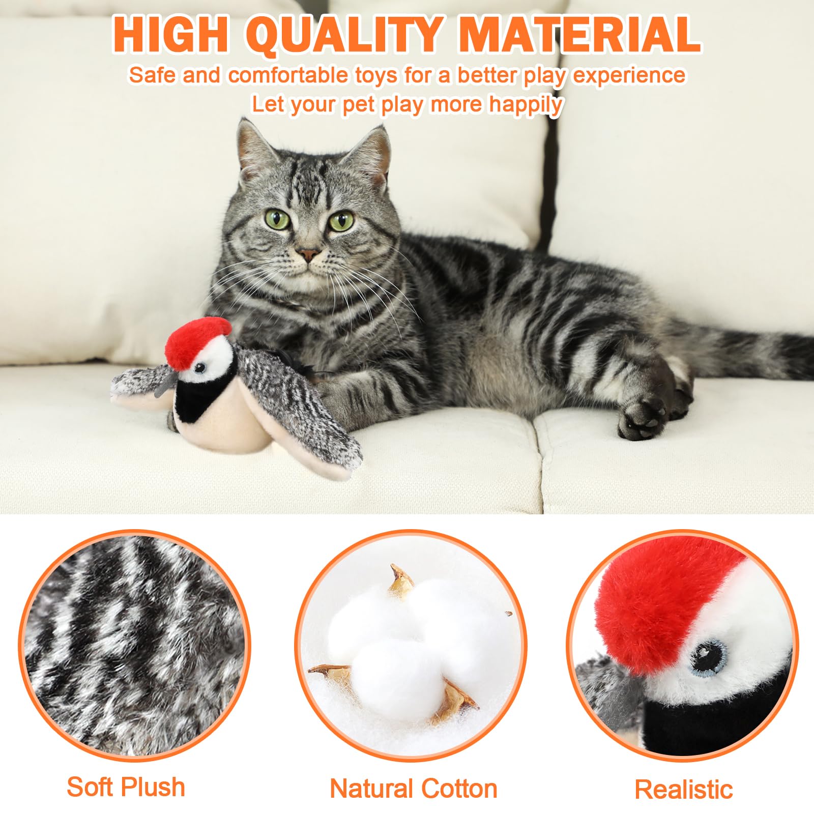 Tocirelo Flapping Bird Cat Toy - Chirping Bird Cat Toy Flapping Wings For Bored Indoor Cats, Interactive Simulated Flying And Re