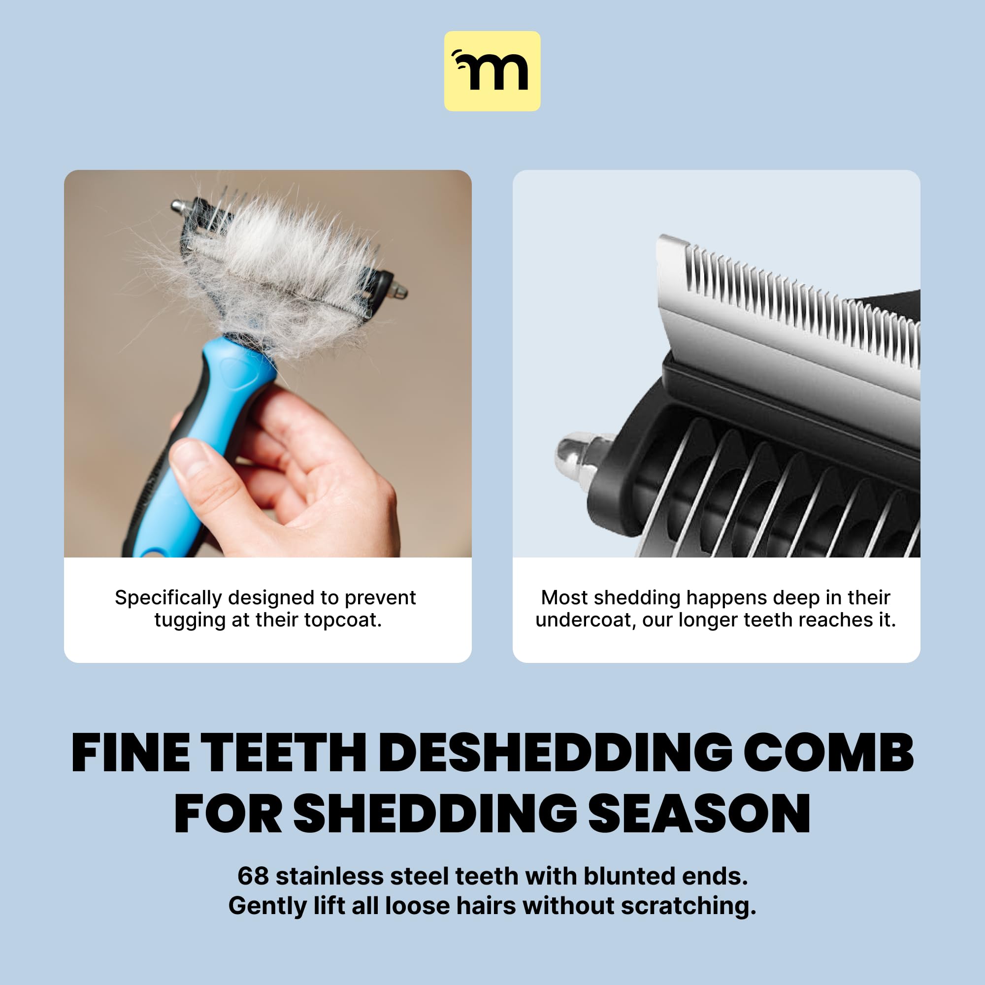 MalsiPree Dog Grooming Brush - 2 in 1 Deshedding Tool & Undercoat Rake for Long & Short-Haired Pets - Dog Brush, Dematting Comb