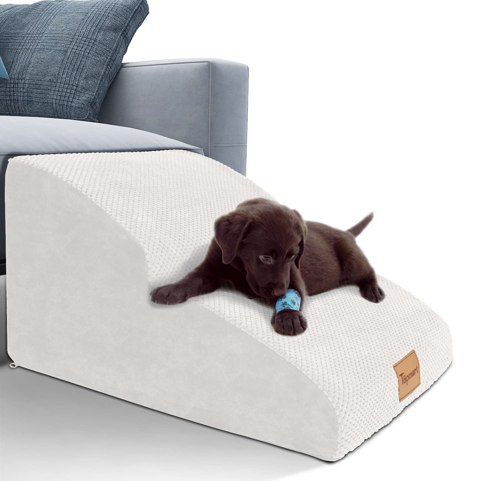 Topmart High Density Extended Foam Dog Ramp&Steps 2 Tiers,11.8' High,Non-Slip Dog Stairs,Soft Foam Dog Ladder With Waterproof Cover,Best For Dogs Injured,Older Cats,Pets With Joint Pain