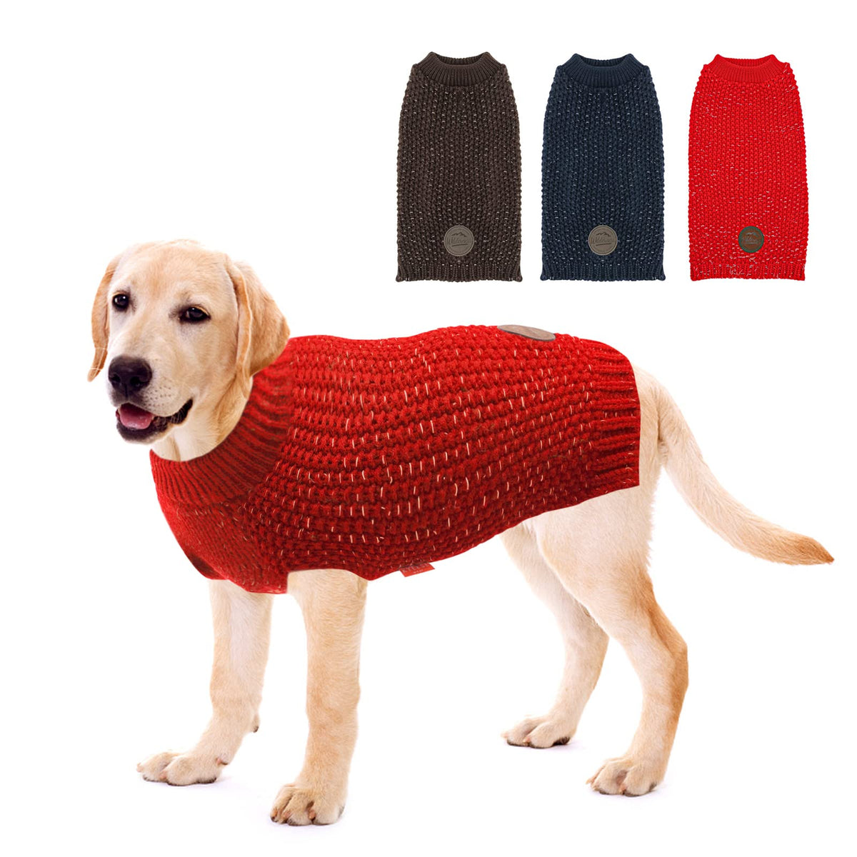 Kyeese Dog Sweaters Heavy For Medium Dogs Reflective Pullover Knitwear With Leash Hole For Fall Winter Red