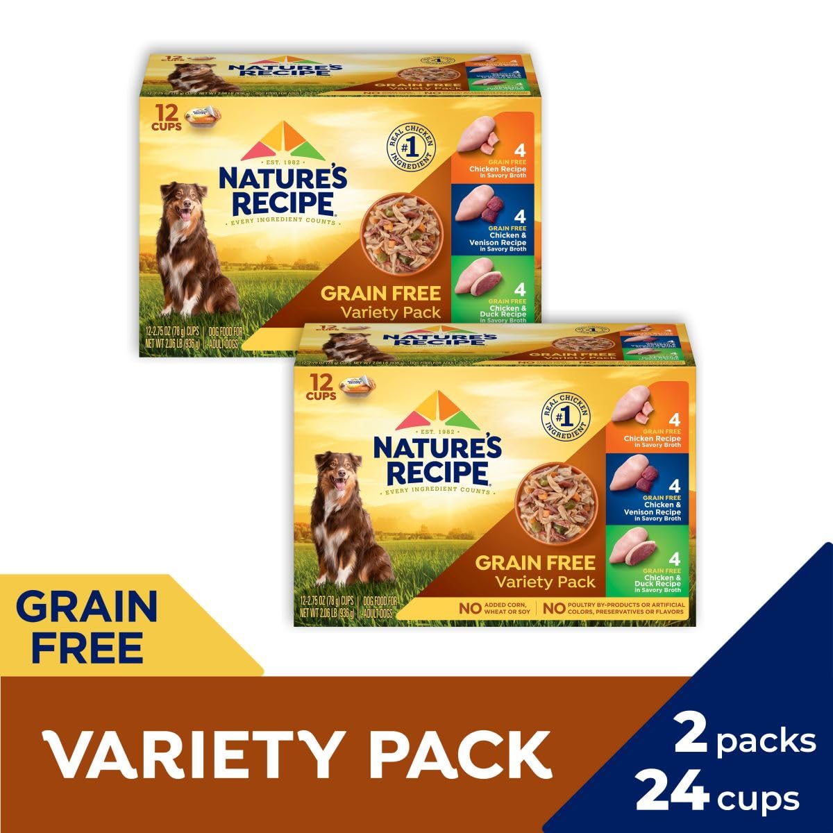 Natures Recipe Grain Free Chicken Recipe, Chicken & Venison Recipe and Chicken & Duck Recipe in Savory Broth Variety Pack Wet Do