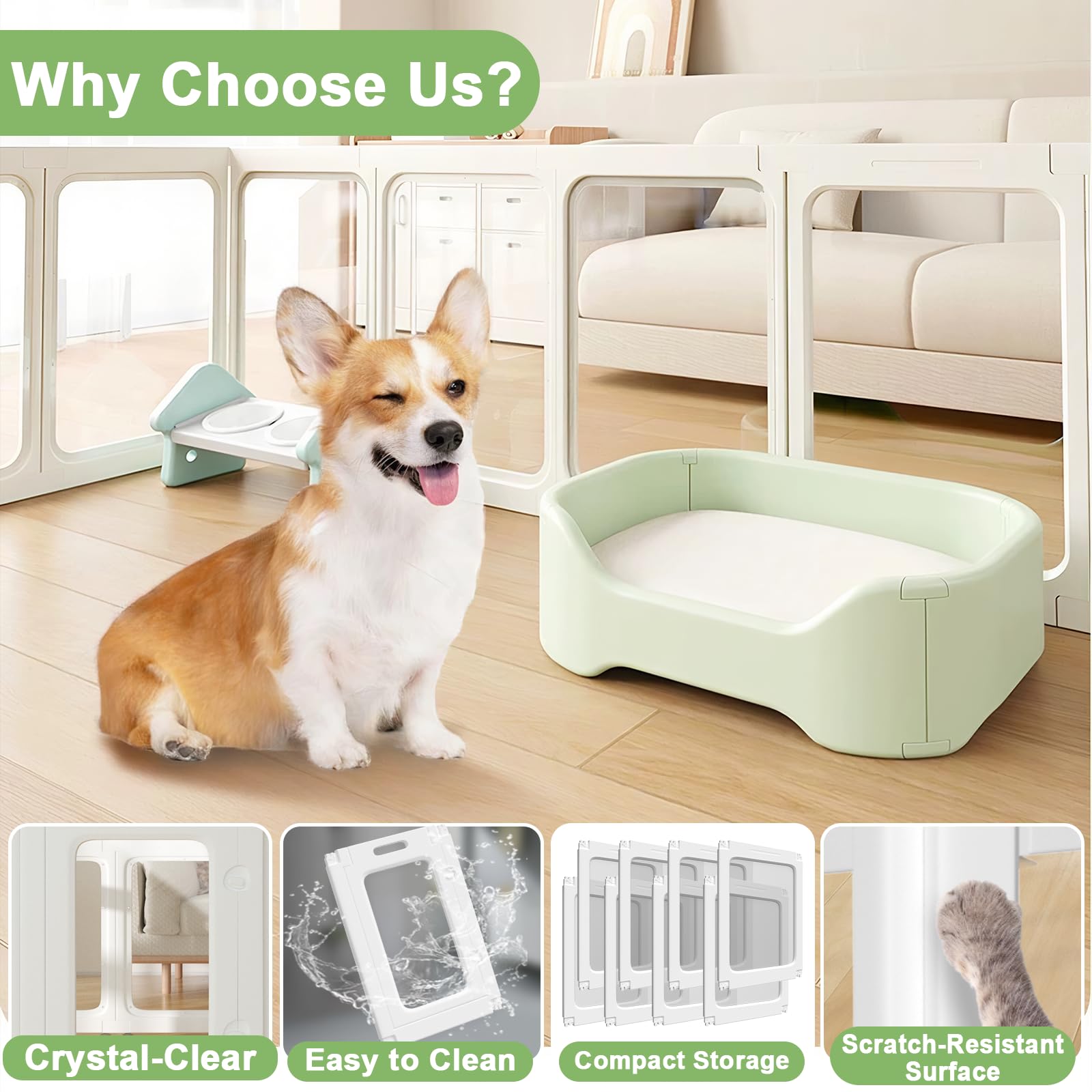 Theyfirst Acrylic Small Dog Playpen With Door, Clear Pet Play Pen Indoor, Easy Assemble Puppy Fence For Kitten Rabbit Small Anim