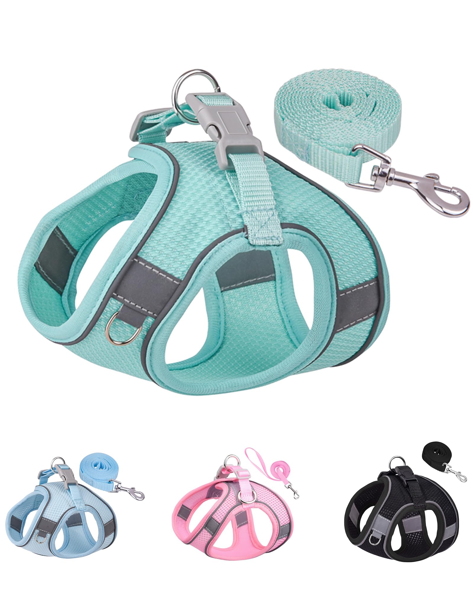 Solmoony Small Dog Harness - No Pull, Step-In, Mesh - Puppy Set (Green, Xs)