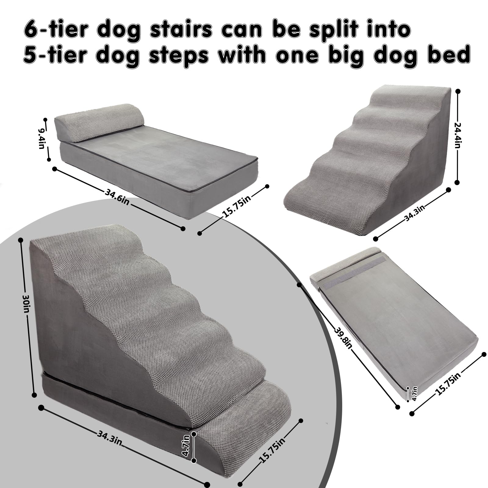 30-36 inches Height Foam Dog Stairs & Steps for High Beds Tall, LitaiL 30 inch 6 Steps Pet Stairs/Steps for High Beds Large Dogs