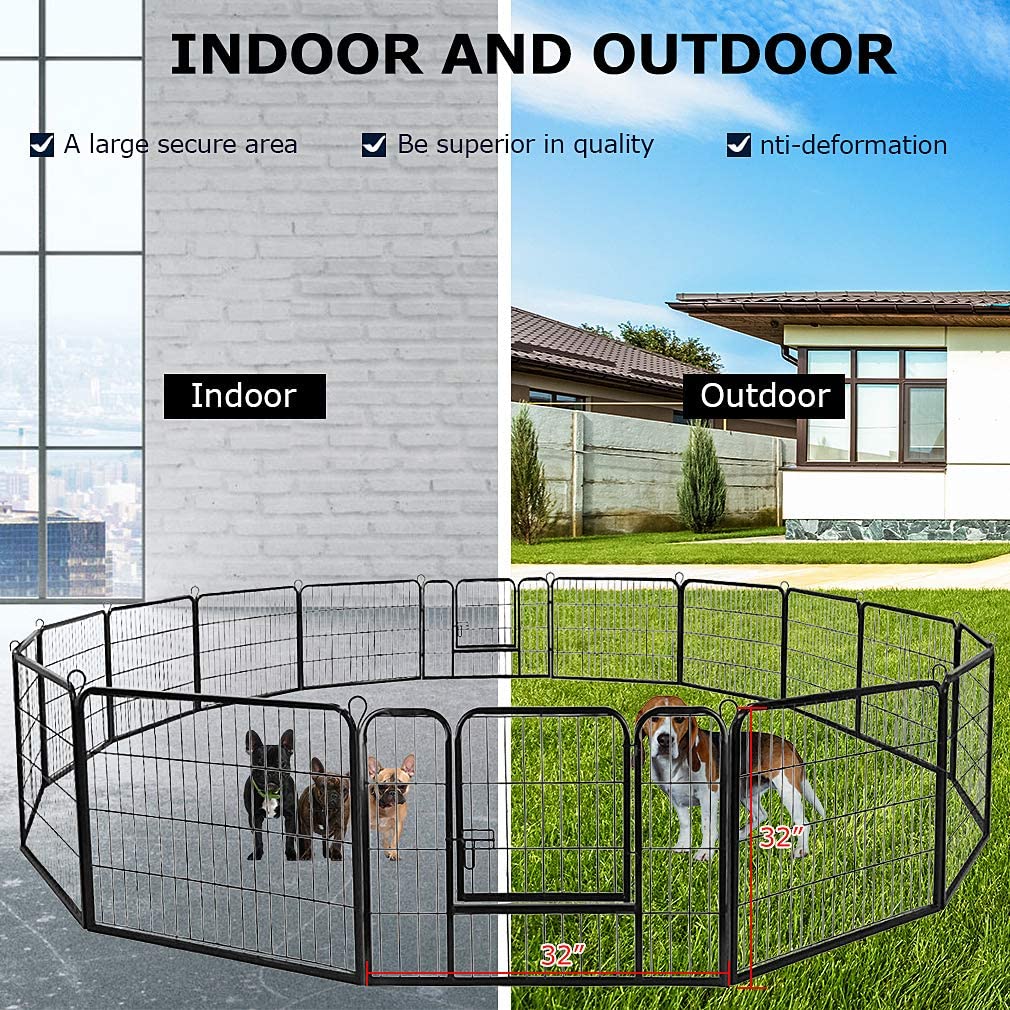 Bestpet Dog Playpen Pet Dog Fence 24''/ 32'' /40'' Height 8/16/24/32 Panels Metal Dog Pen Outdoor Exercise Pen With Doors For La