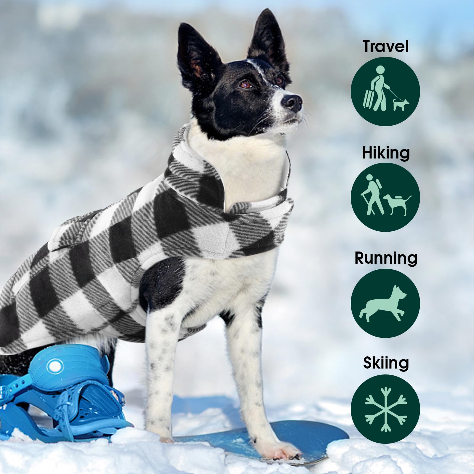 Kuoser Cozy Dog Winter Coat, Windproof Dog Jacket British Style Plaid Cold Weather Dog Coat Reversible Warm Dog Vest For Small Medium Large Dogs White Xs