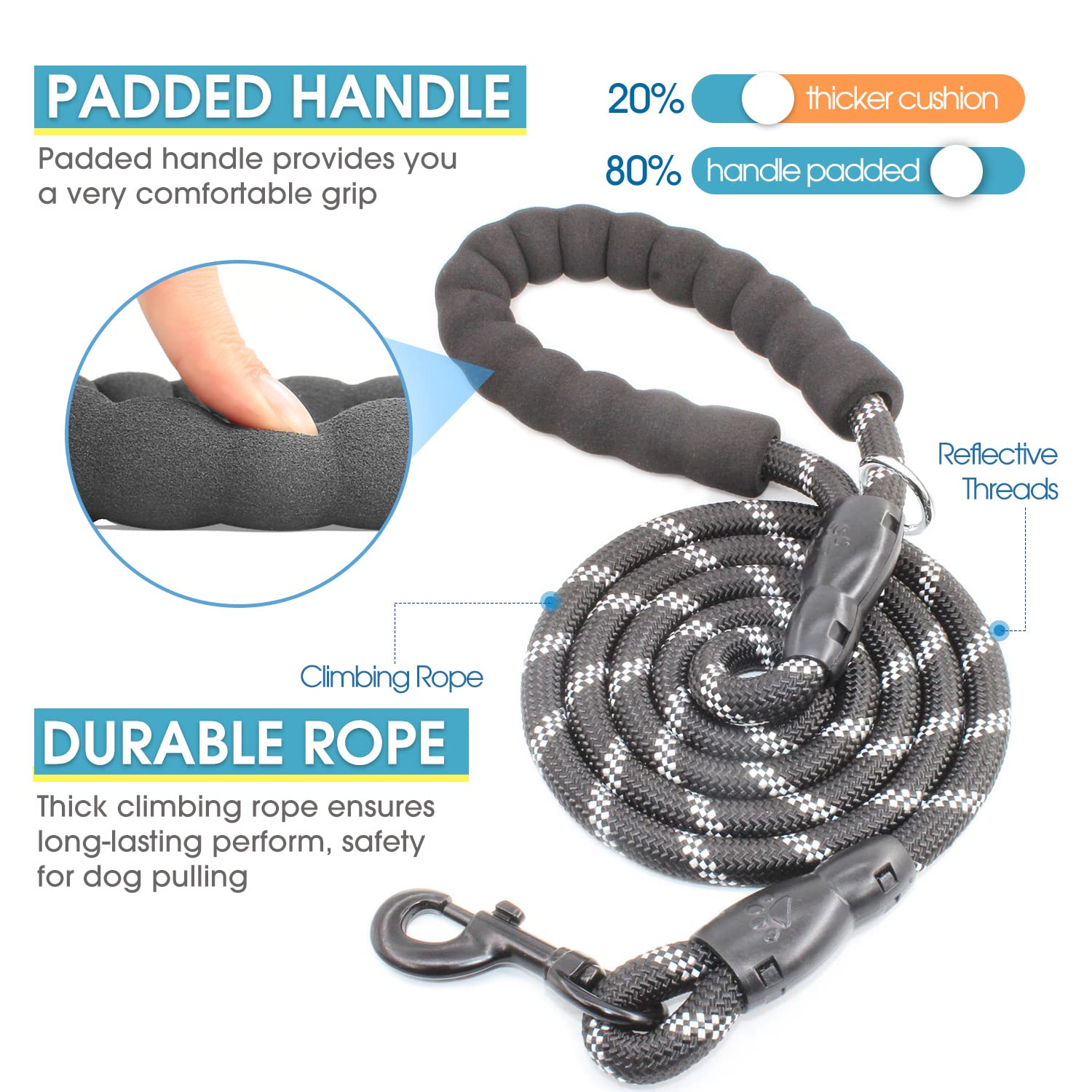 Baapet Double Dog Leash, 4 Ft Rope Dog Leash With Tangle Free Shock Absorbing Bungee And Poop Bags For Dual Small Medium Large Dogs (Small, Black)