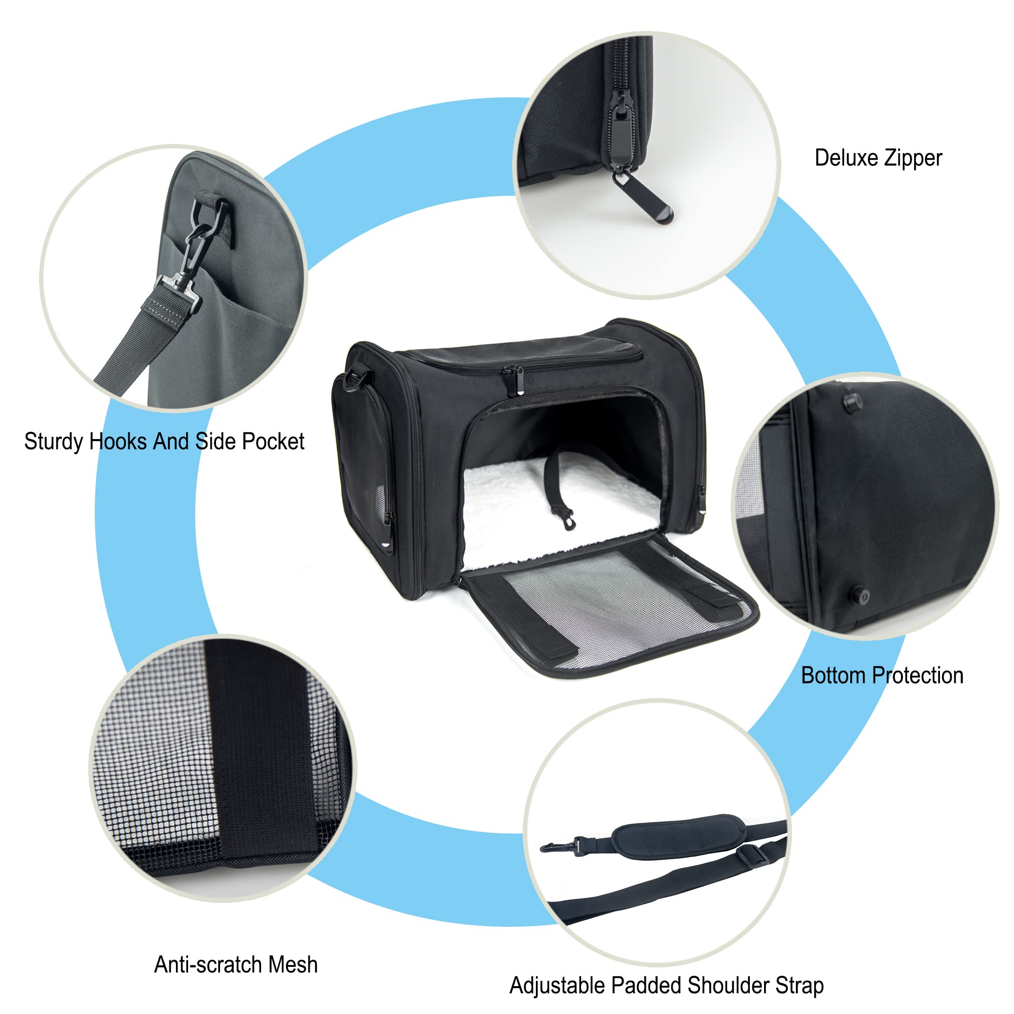 Nextfri Soft Sided Carrier For Small Medium Cats Dogs,Tsa Airline Approved Collapsible Travel Pet Carrier Medium Black