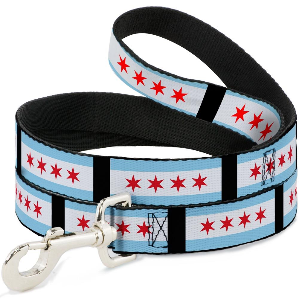 Dog Leash Chicago Flags Black 6 Feet Long 1.0 Inch Wide