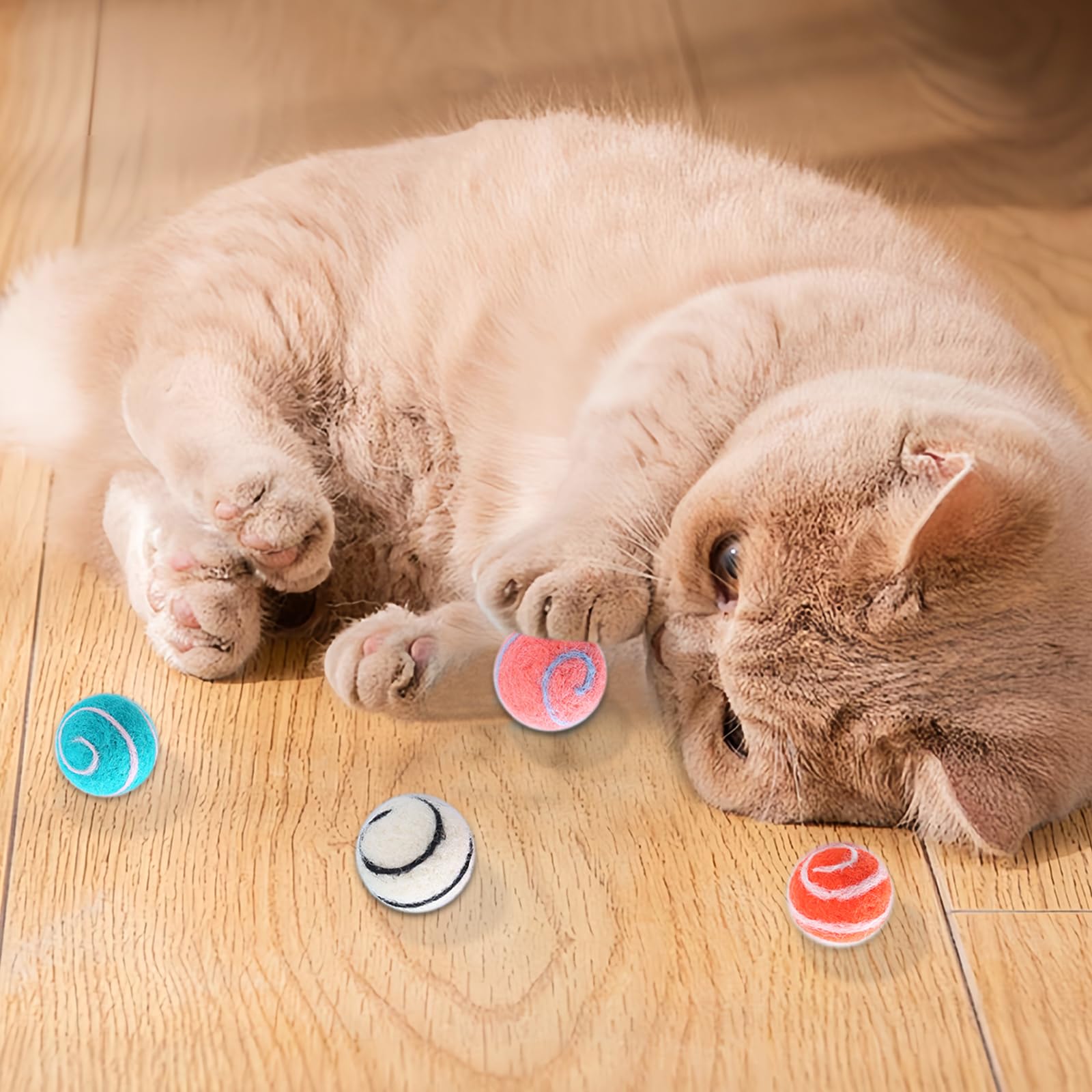 Andiker 4Pcs Wool Cat Balls, 1G Lightweight Soft 1.18 Inches Planet-Shape Funny Cat Balls Interactive Cat Toys For Indoor Cats K