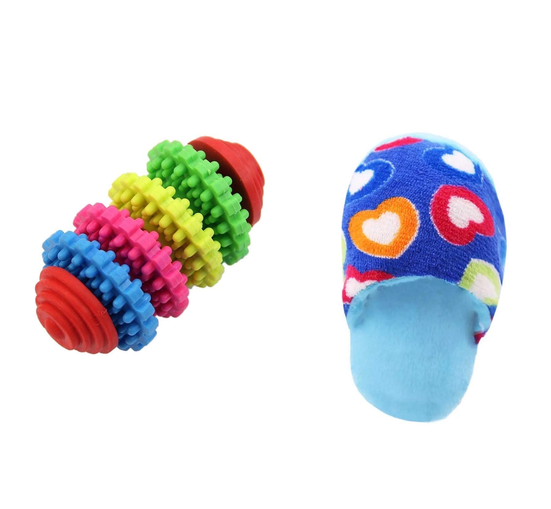 KUTKUT Set of 2 Durable Health Gear Gums Teething Chew Toy and Funny Plush Sleeper Design Squeak Sound Stuffed Chew Toy for Dogs