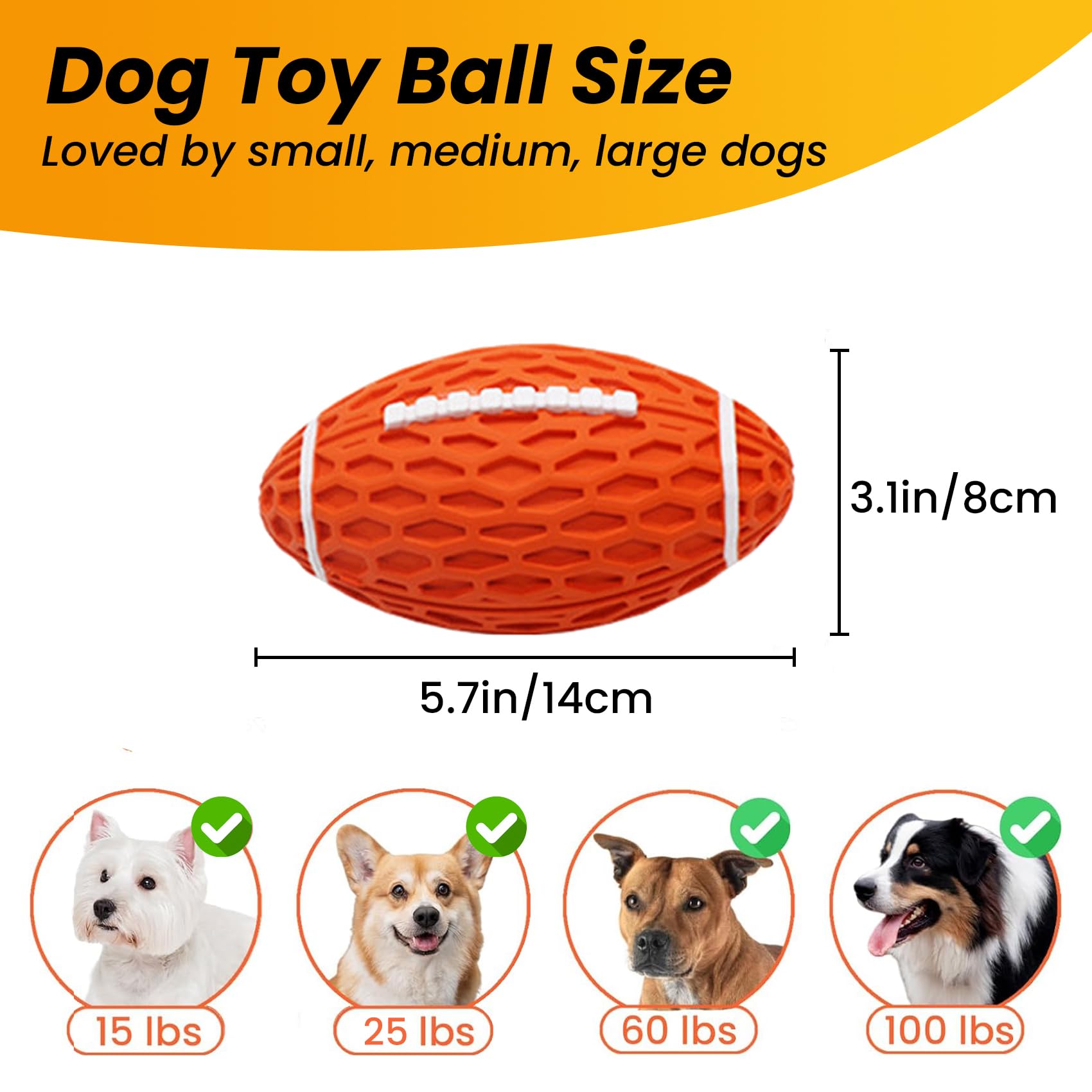 Petinstinct Squeaky Dog Football Toy, Rubber Dog Ball Toy For Aggressive Chewers, Tough Fetch Ball, Durable And Interactive For