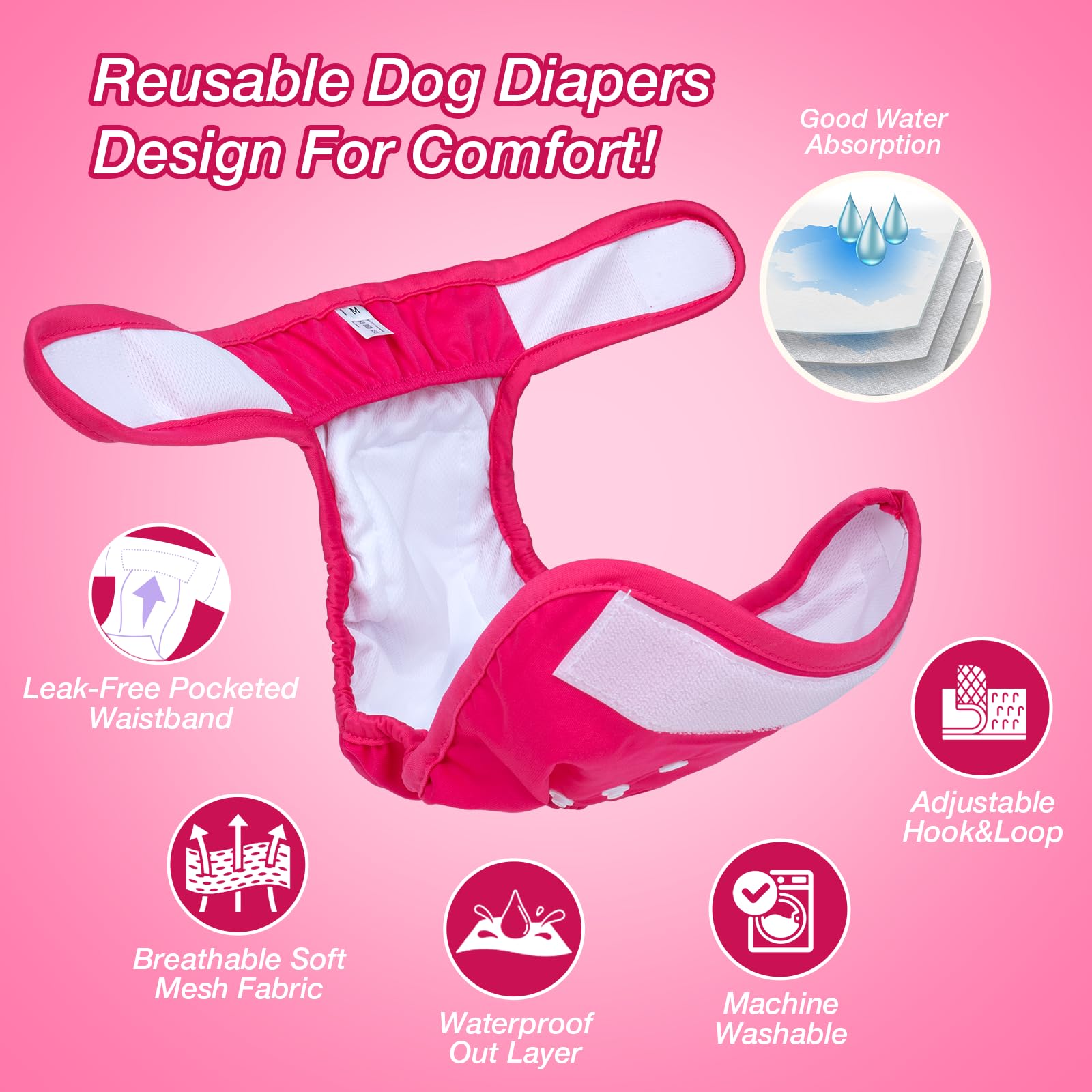 Pet Soft Washable Female Diapers (3 Pack) Female Dog Diapers, Comfort Reusable Doggy Diaper For Girl Dog In Period Heat (Classy,