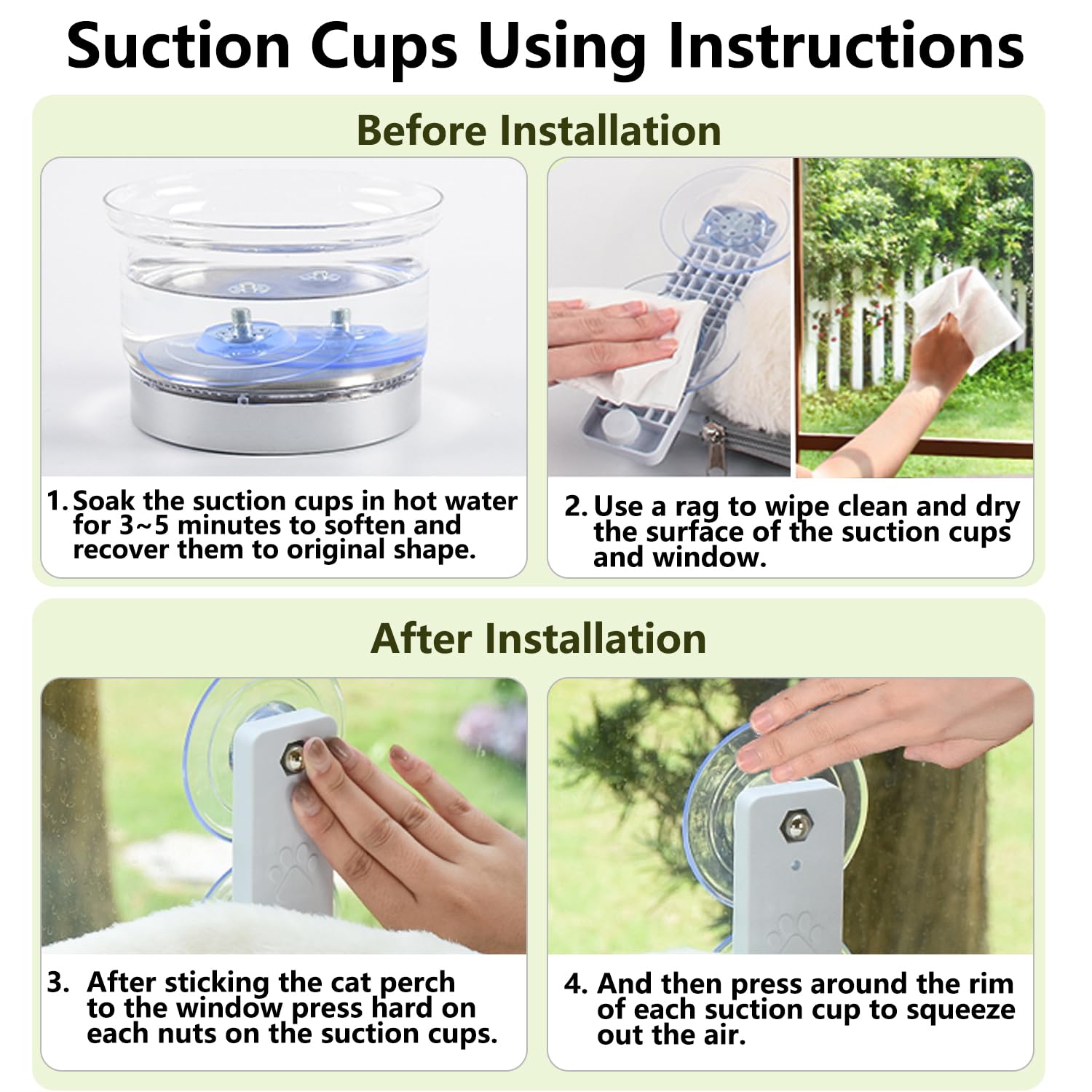 Amosijoy Cordless Cat Window Perch, Cat Hammock For Wall With 4 Suction Cups, Solid Metal Frame And Reversible Cover, Foldable C