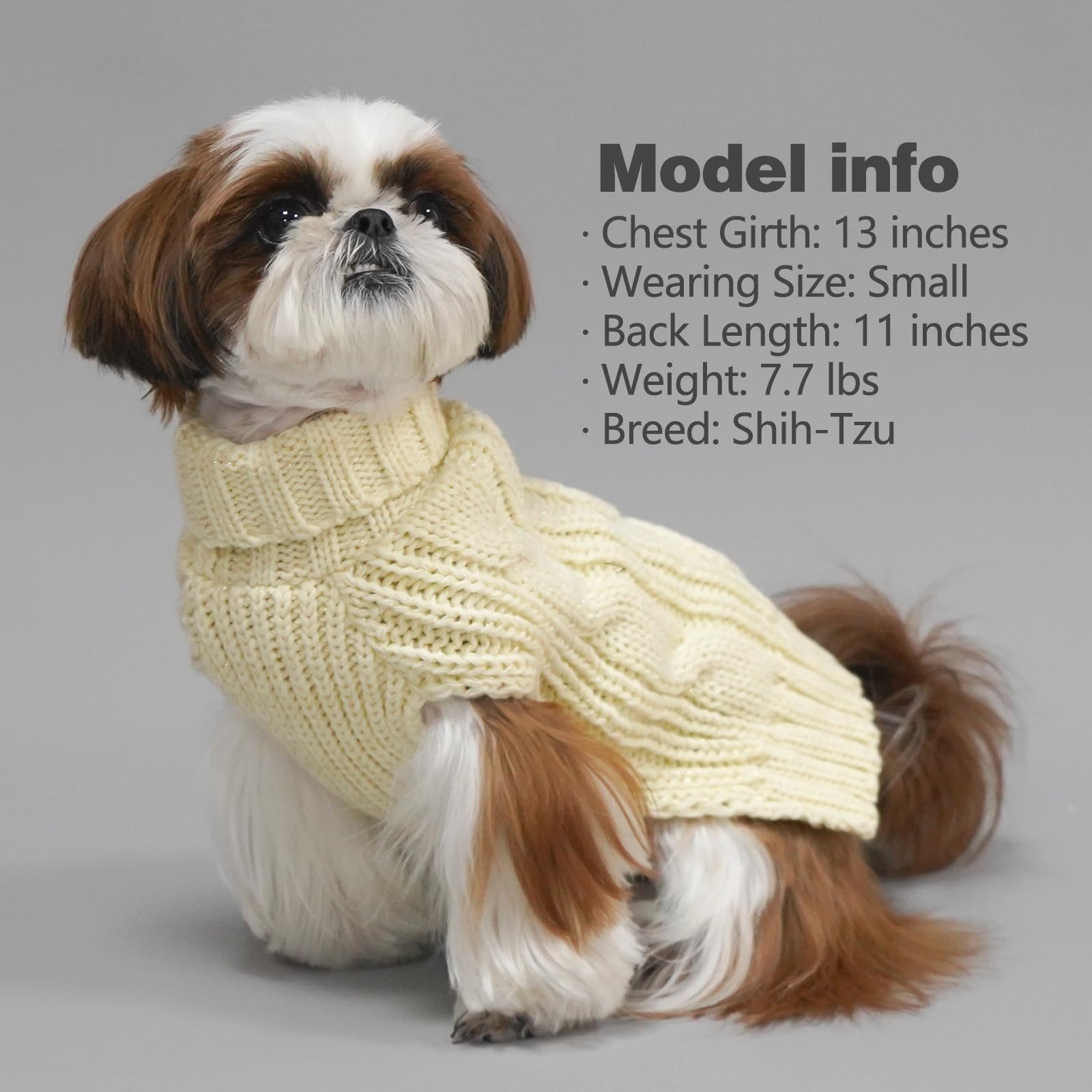 Kyeese Dog Sweaters For Medium Dogs Turtleneck Dog Cable Knit Puppy Sweater With Golden Thread For Cold Weather, Beige, Large