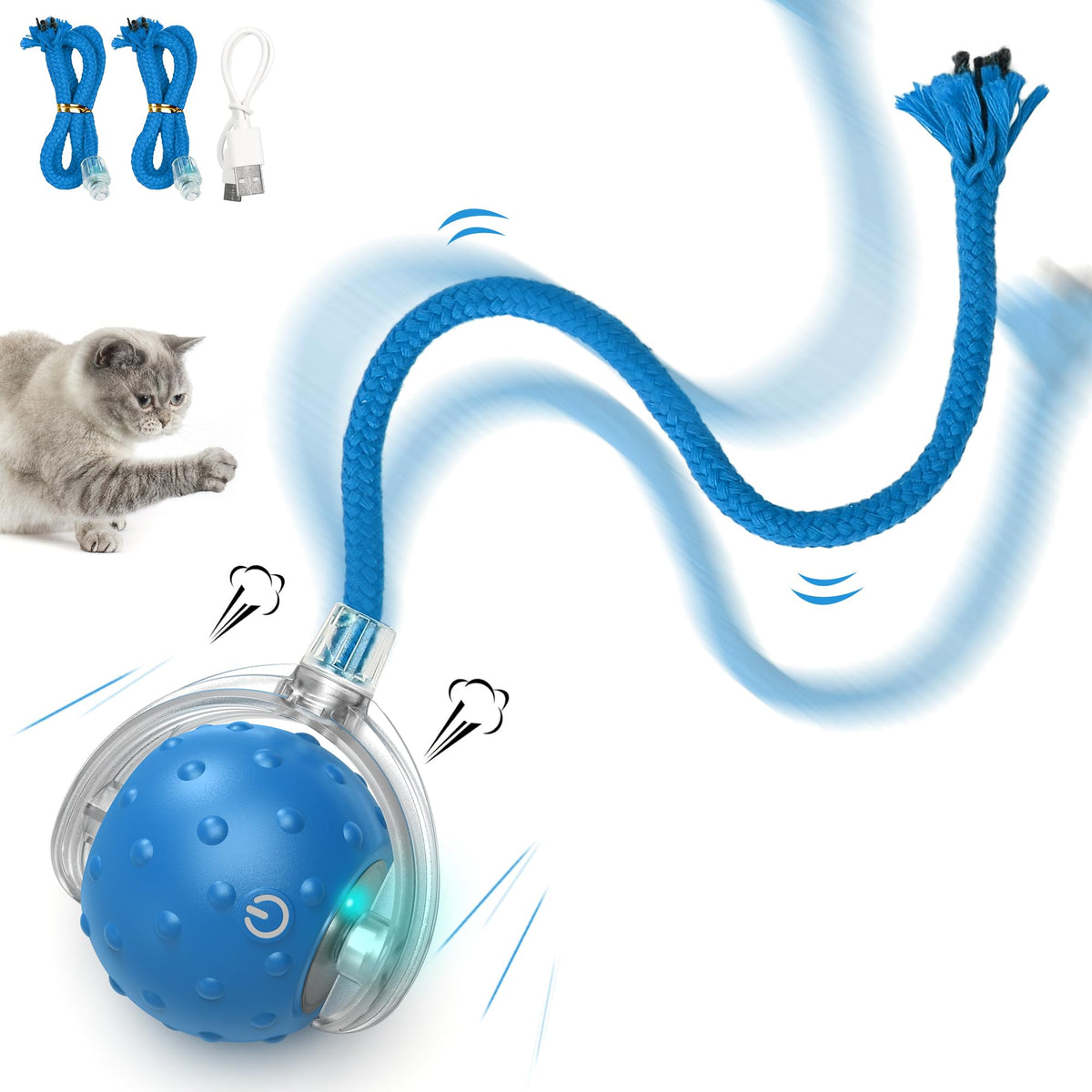 Flerdmau Cat Toys Ball For Indoor Cats - Interactive Automatic Cat Ball Toy | Fast Rolling & Motion Activated Chirping | Hide An