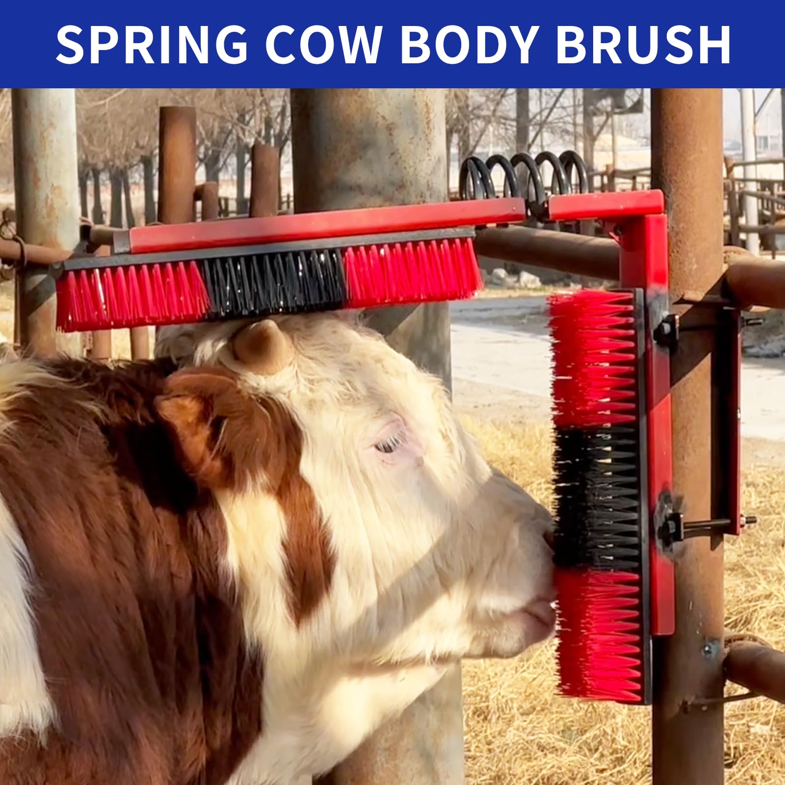Livestock Scratch Brush With Spring Iron Holder,Animal Back Scratching Brush For Cow,Cattle,Sheep, Horses,Pigs,Massage Grooming