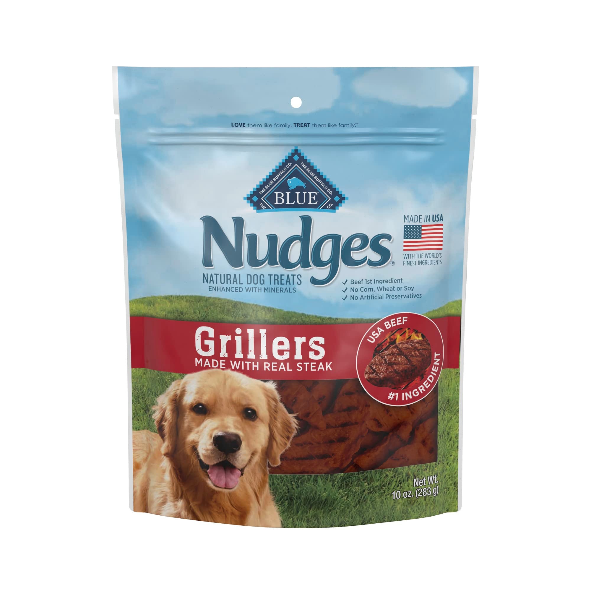Blue Buffalo Nudges Grillers Natural Dog Treats, Steak, 10oz