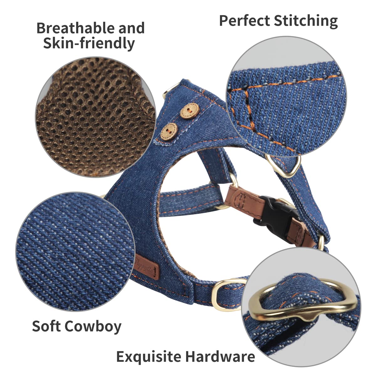 No Pull Xs Dog Harness With Multifunction Dog Leash,Soft Adjustable No Choke Escape Proof Pet Harness Vest,Denim Blue,Xs