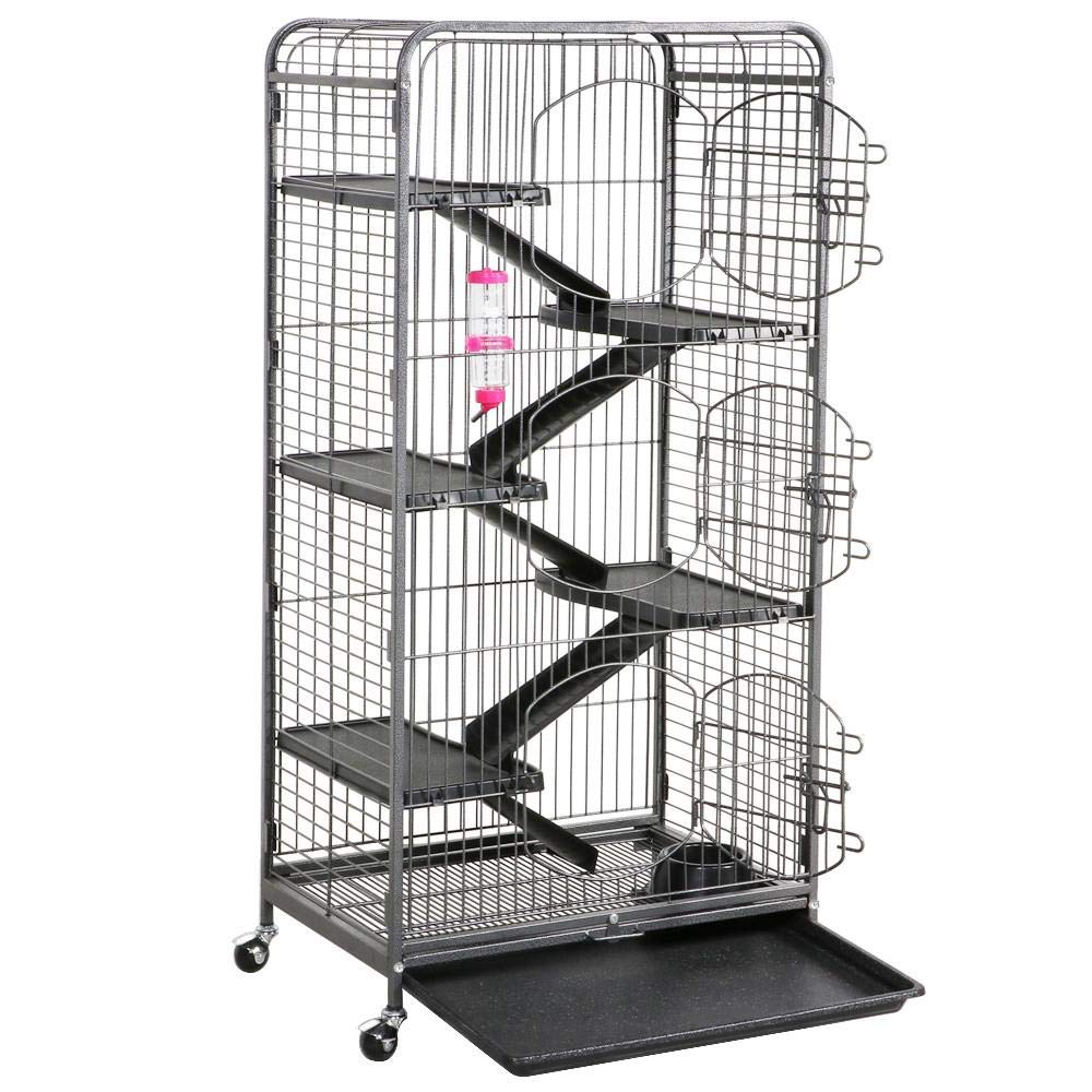 Costoffs 6 Levels Rolling Large Ferret Cage Small Animals Hutch For Ferret Chinchilla Rabbit Rat Squirrels With 3 Front Doors & Pet Bowl & Water Bottle